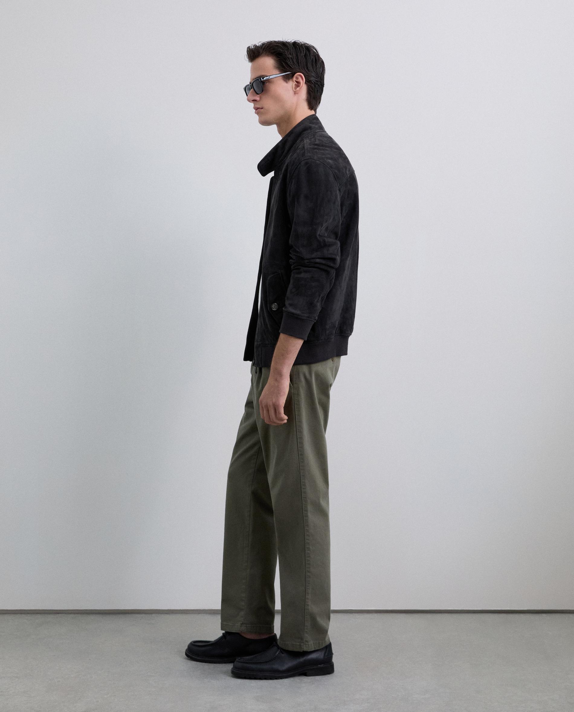 Calças Chino de Algodão com Pinças Verde-militar-4