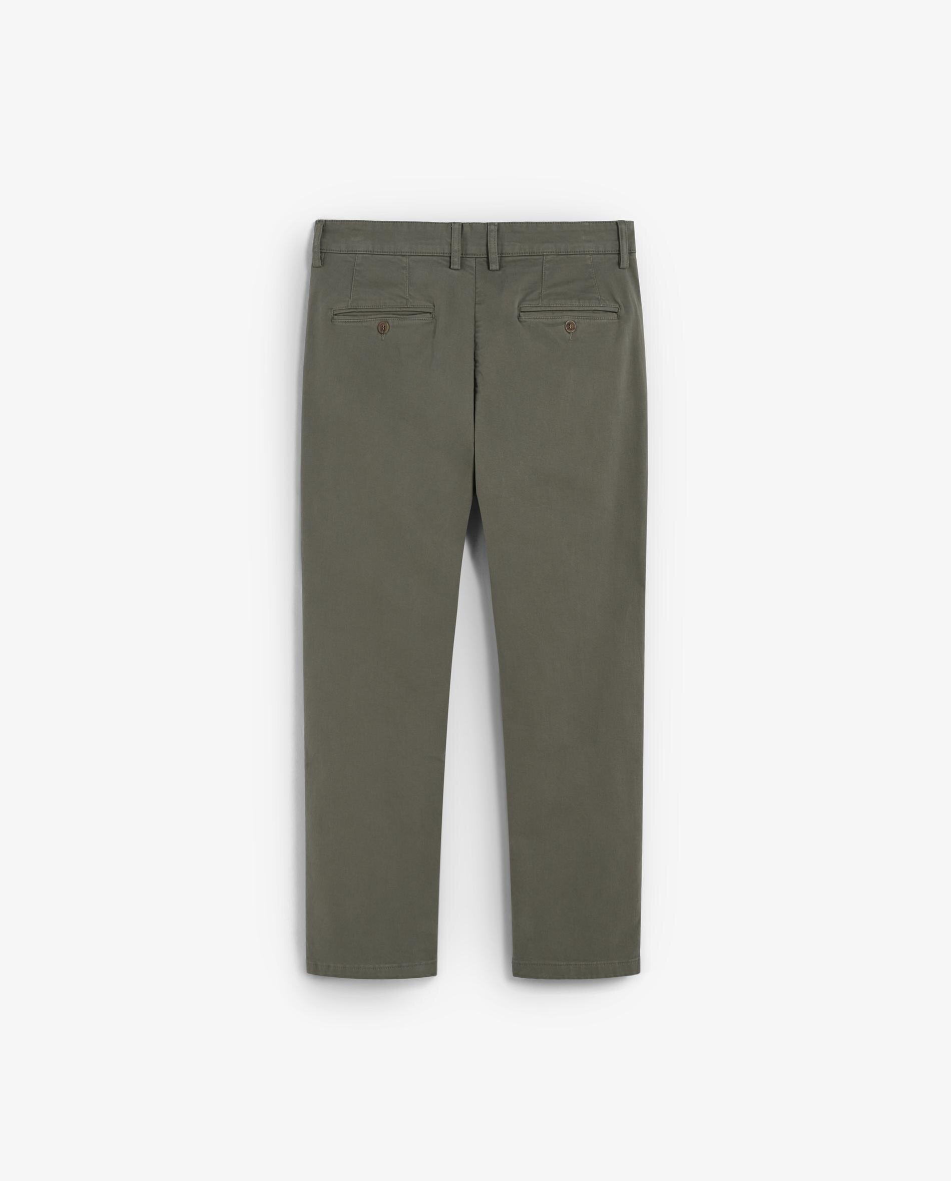 Calças Chino de Algodão com Pinças Verde-militar-7