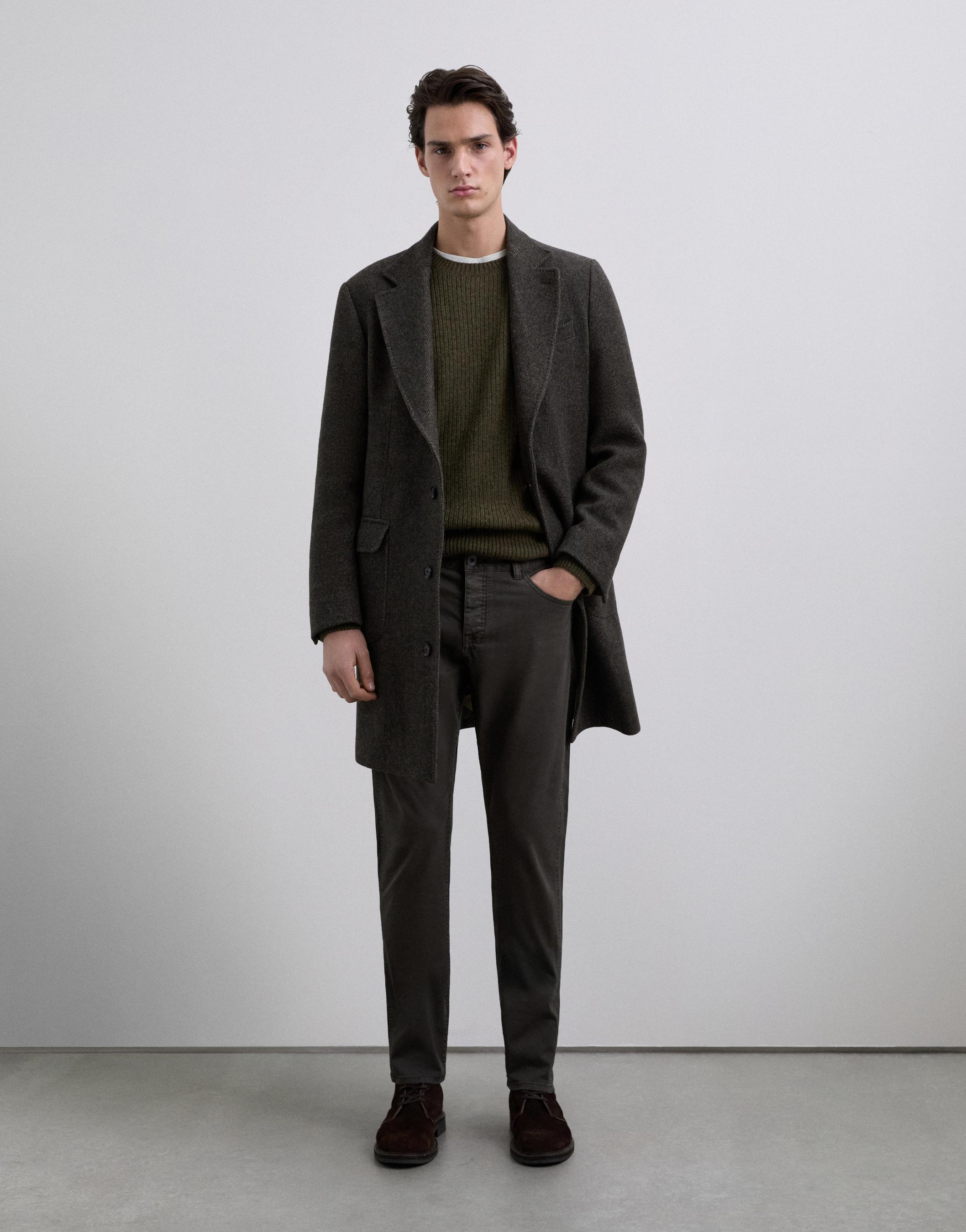 Calças Cinco Bolsos Regular Fit com Presilhas na Cintura Verde-escuro-1