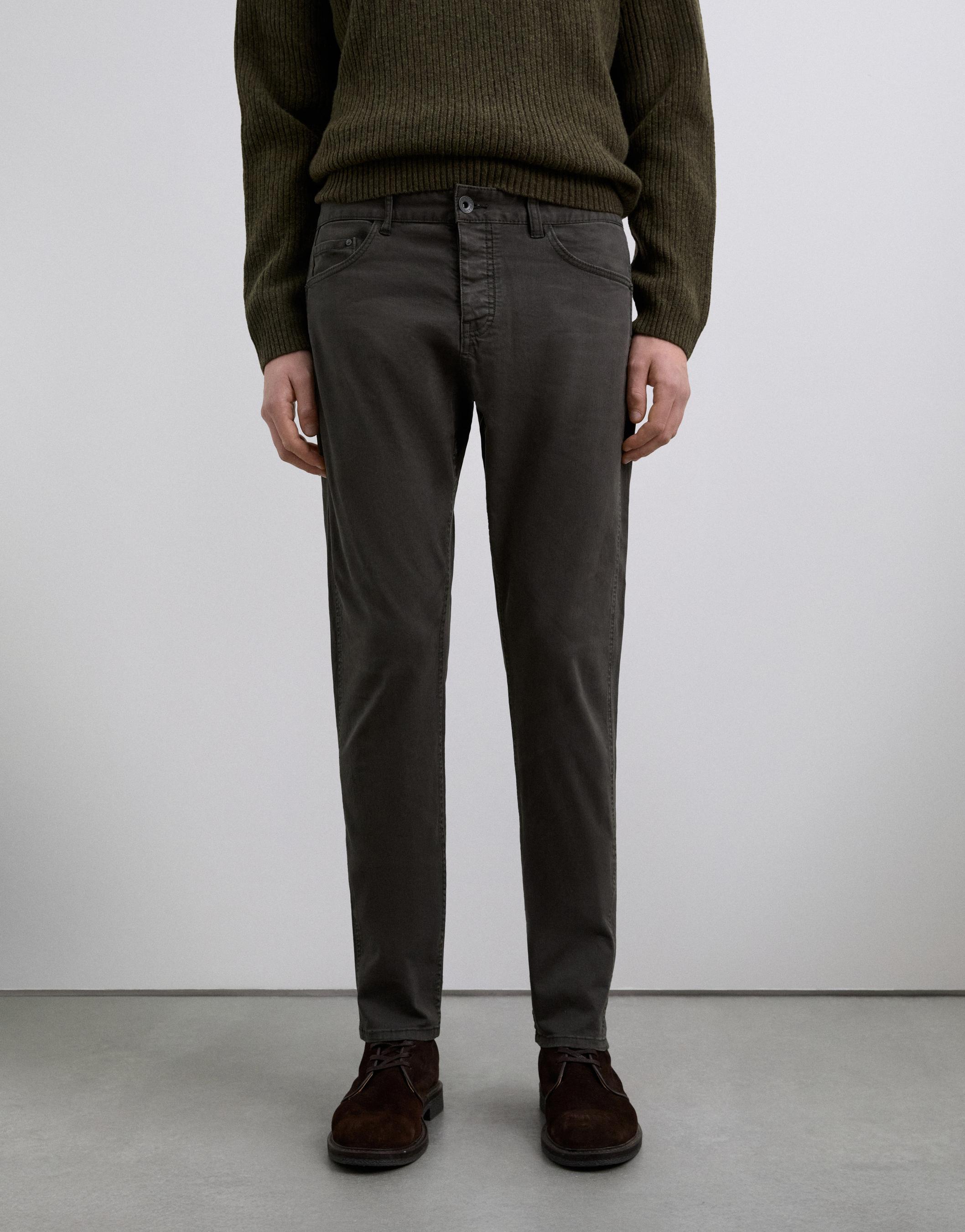 Calças Cinco Bolsos Regular Fit com Presilhas na Cintura Verde-escuro-2