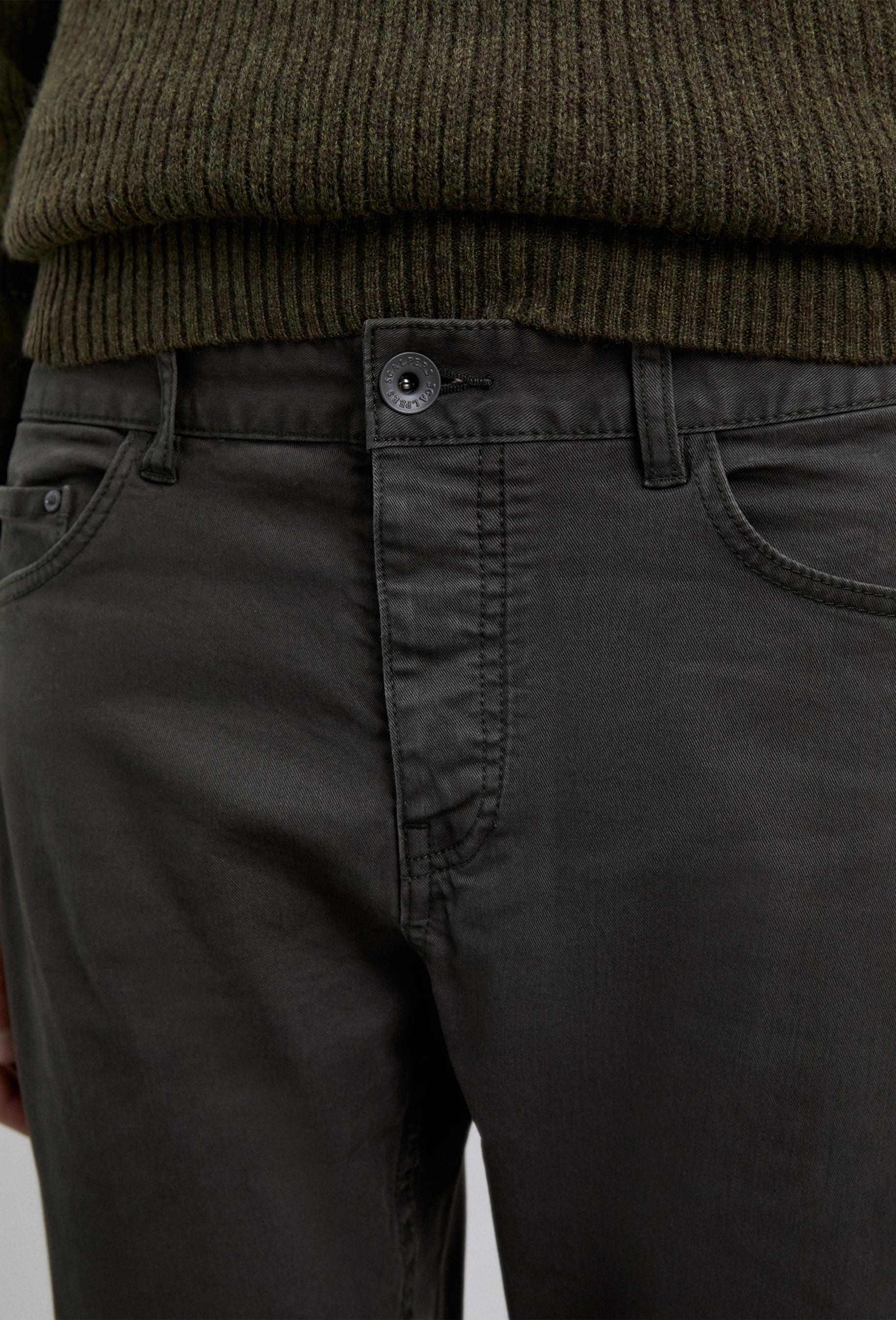 Calças Cinco Bolsos Regular Fit com Presilhas na Cintura Verde-escuro-4