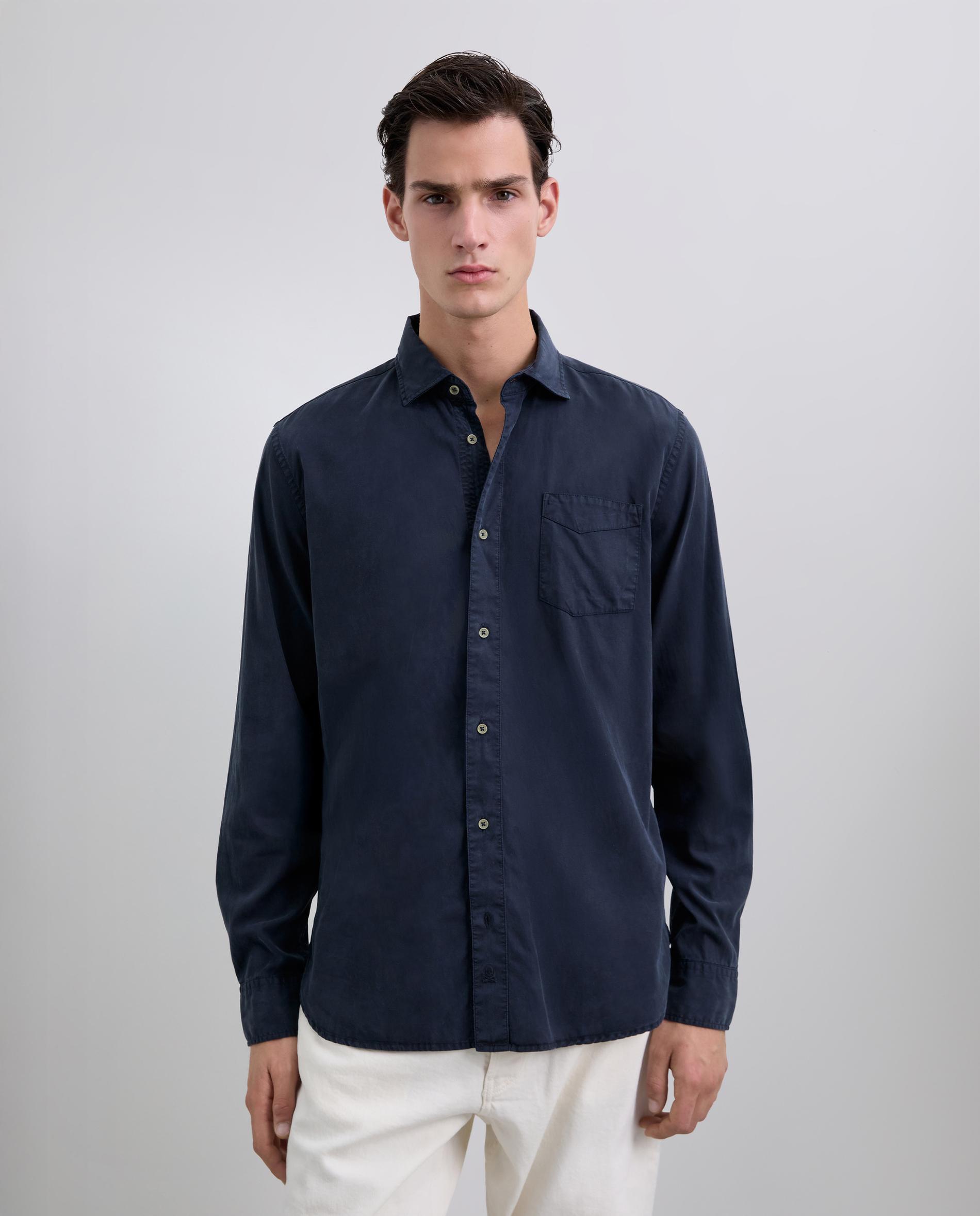 Camisa Regular Fit com Bolso no Peito Azul-1