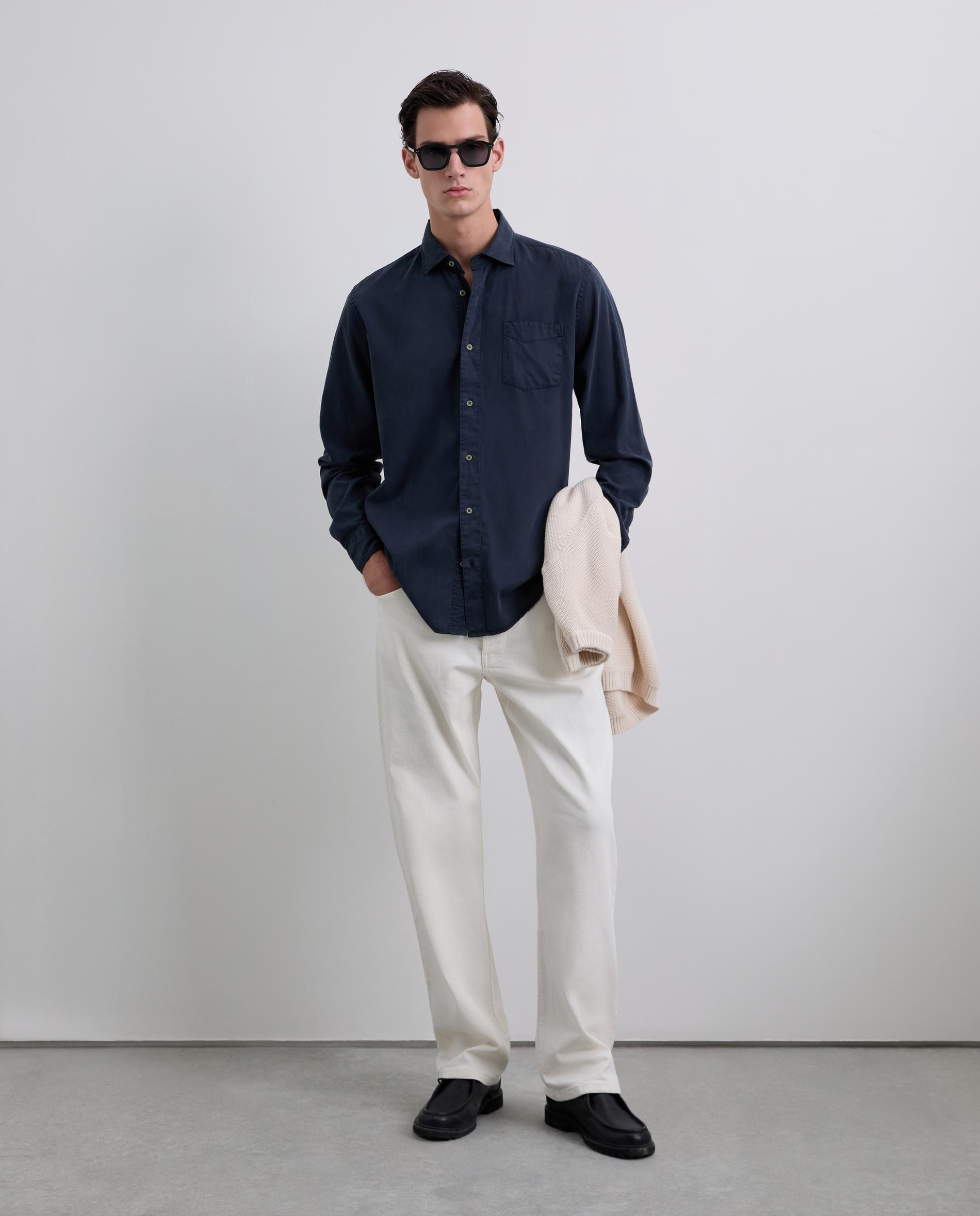 Camisa Regular Fit com Bolso no Peito Azul-2