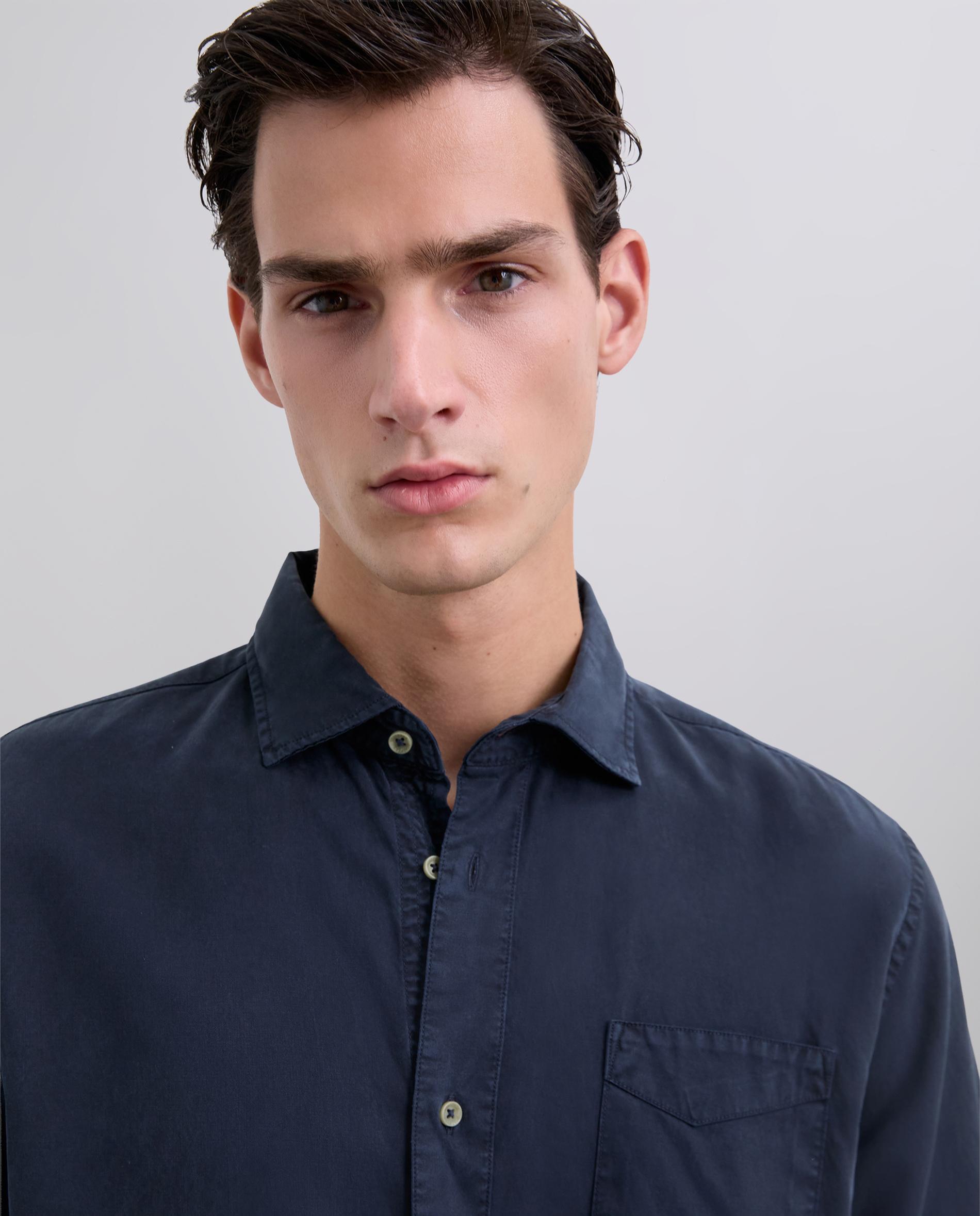 Camisa Regular Fit com Bolso no Peito Azul-4