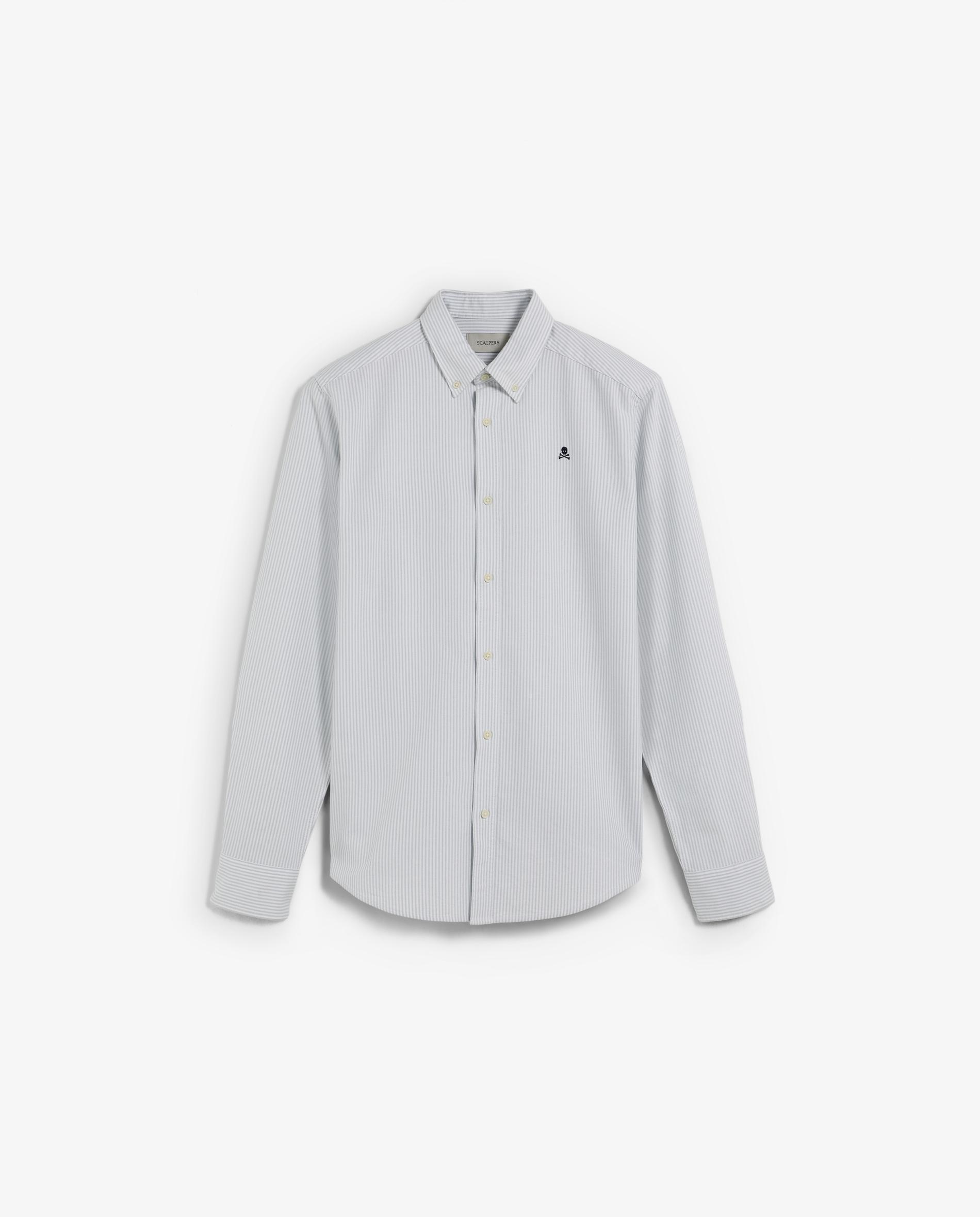 Camisa Oxford com Estampado Às Riscas e Caveira Bordada em Contraste no Peito Verde-claro-5