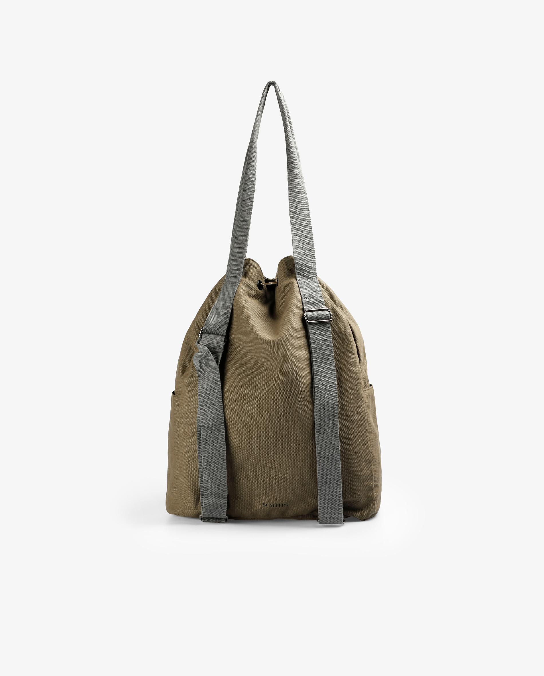 Mochila Estilo Tote de Algodão com Alças Compridas para Ombro Pedra-2