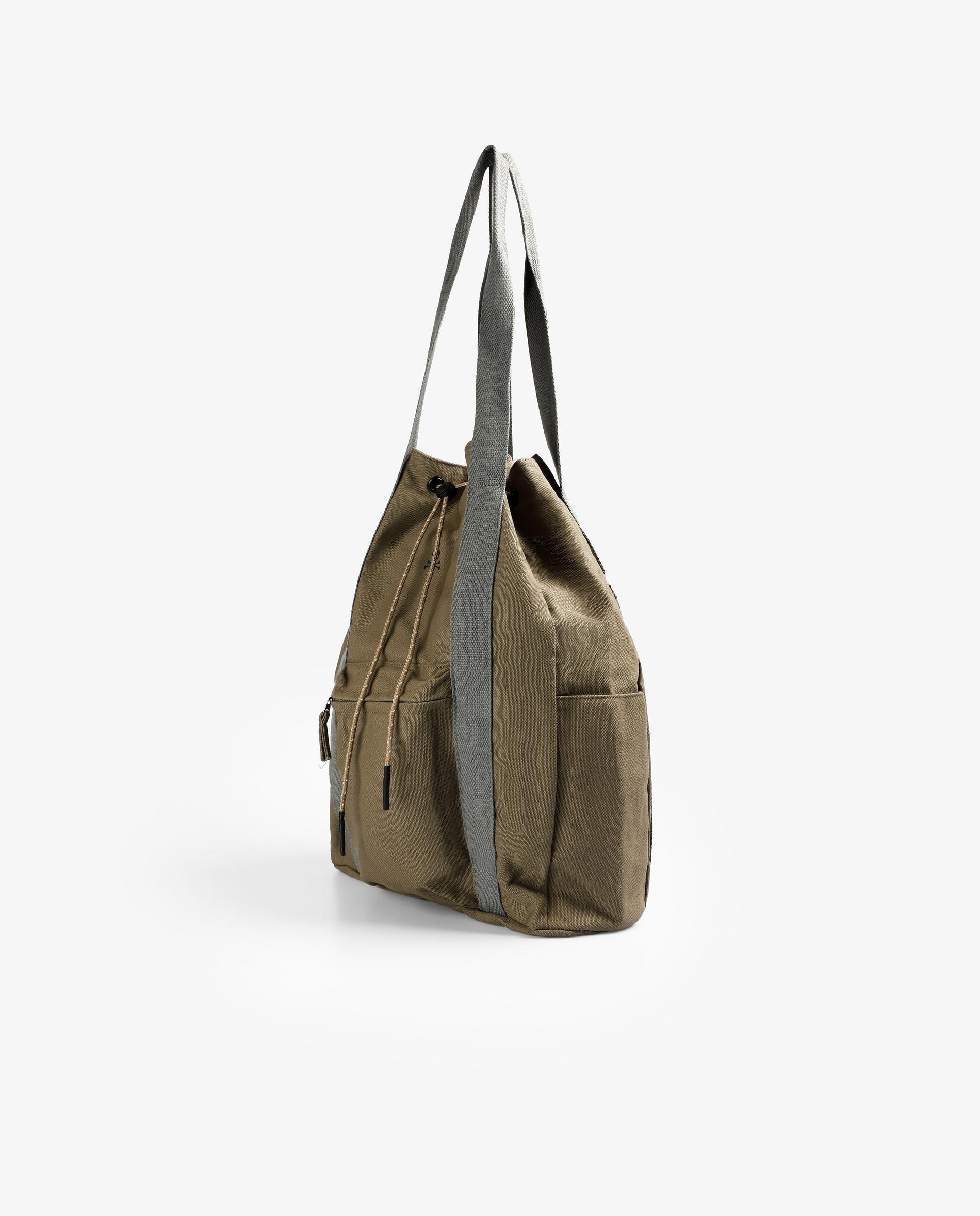 Mochila Estilo Tote de Algodão com Alças Compridas para Ombro Pedra-3