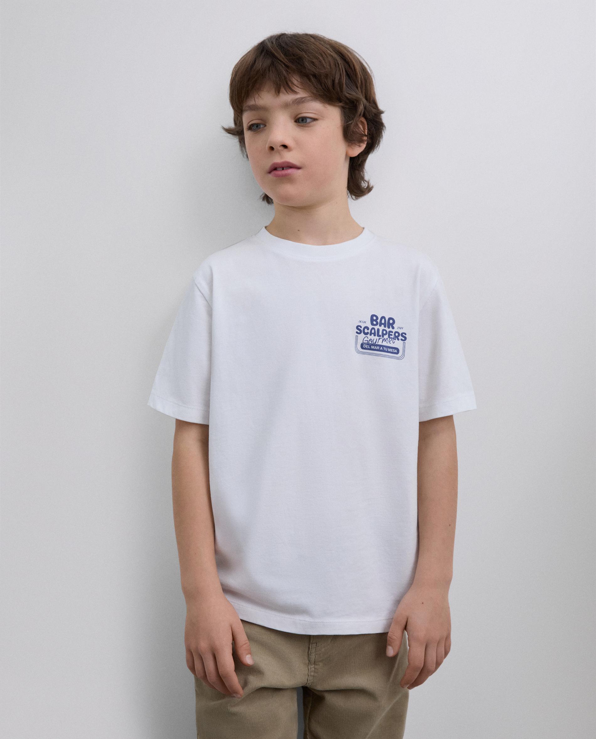 T-shirt Infantil de Manga Curta Regular Fit com Logo no Peito e Costas Scalpers Branco-1