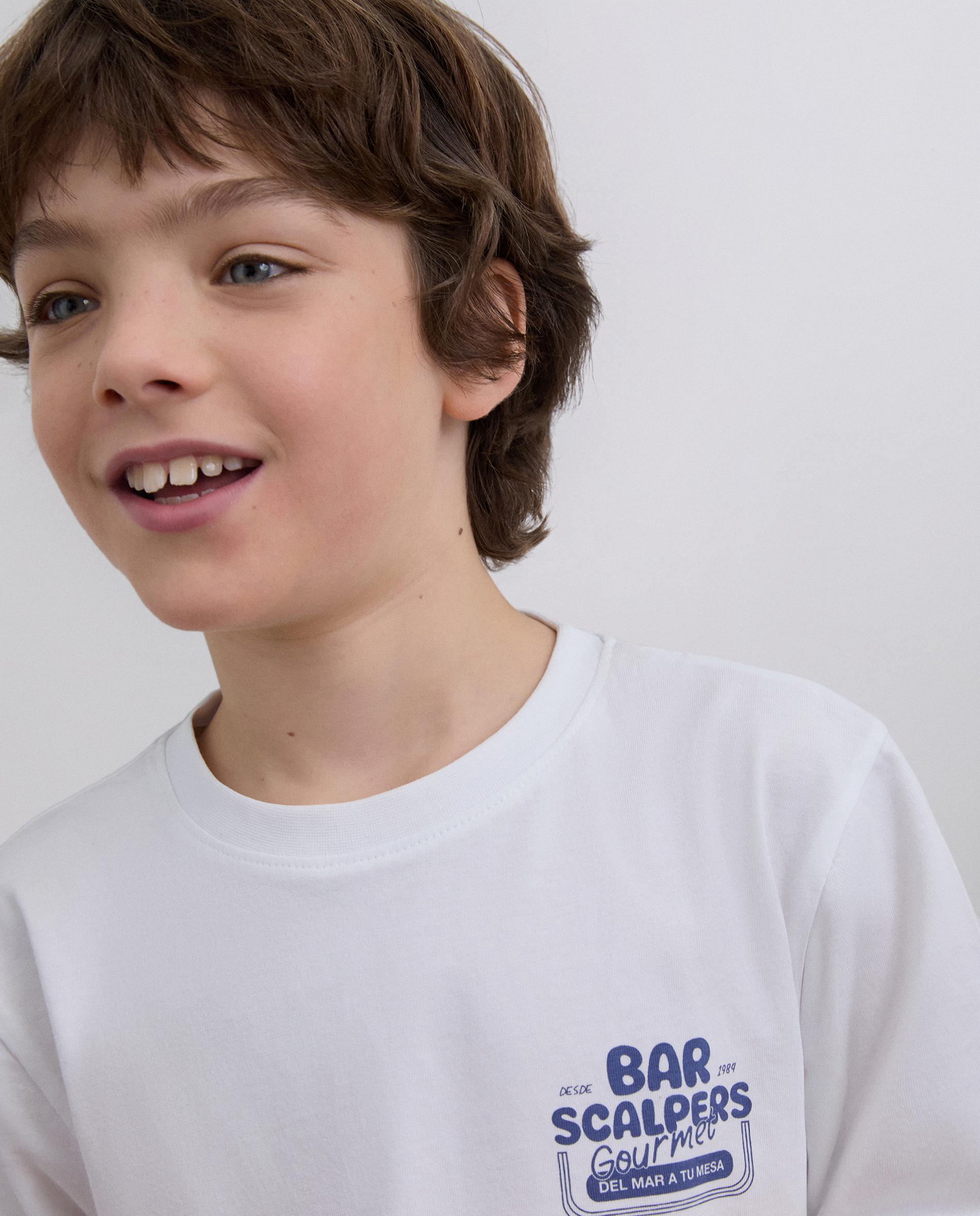 T-shirt Infantil de Manga Curta Regular Fit com Logo no Peito e Costas Scalpers Branco-4