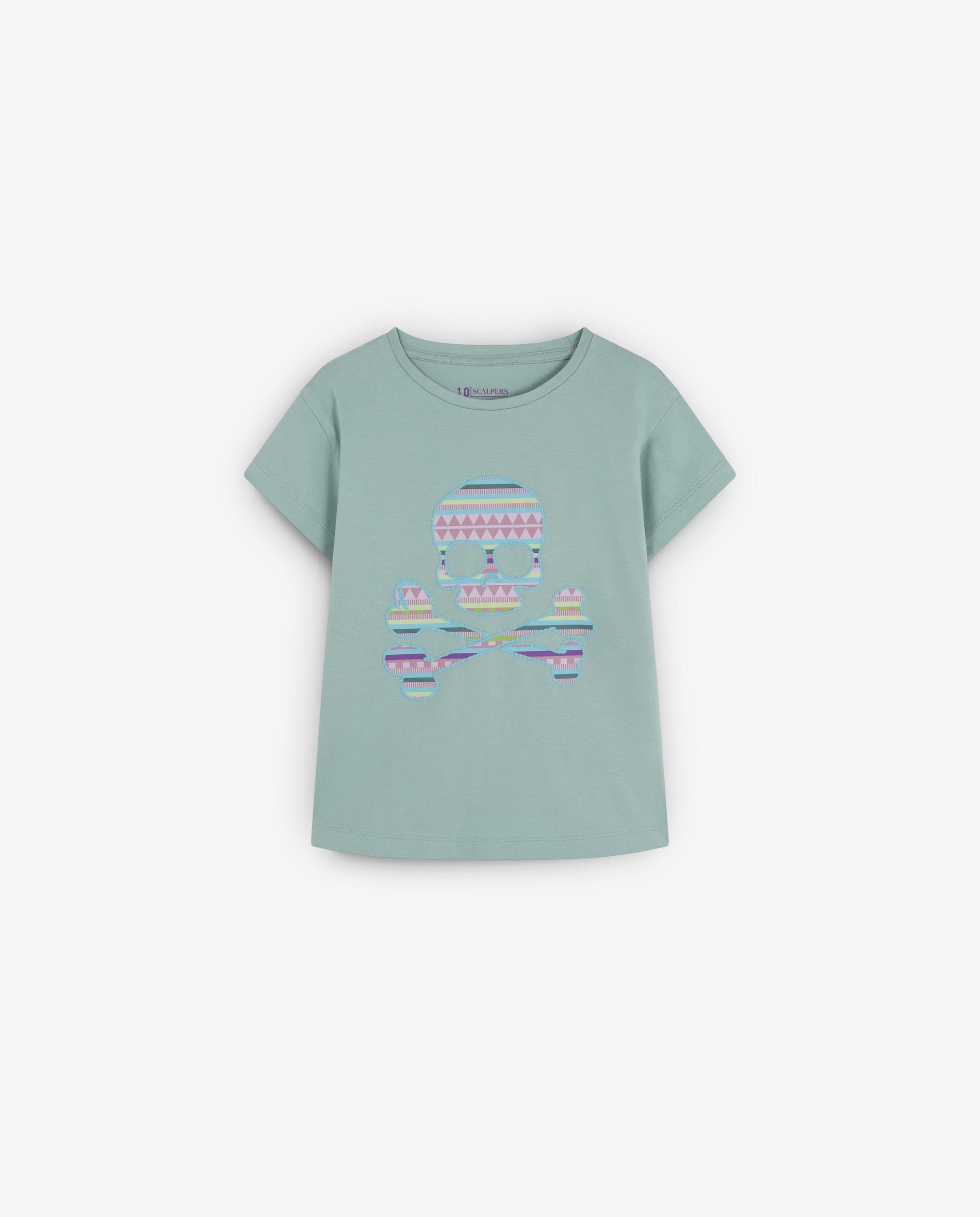 T-shirt Infantil de Manga Curta com Estampado Frontal de Caveira Azul-4