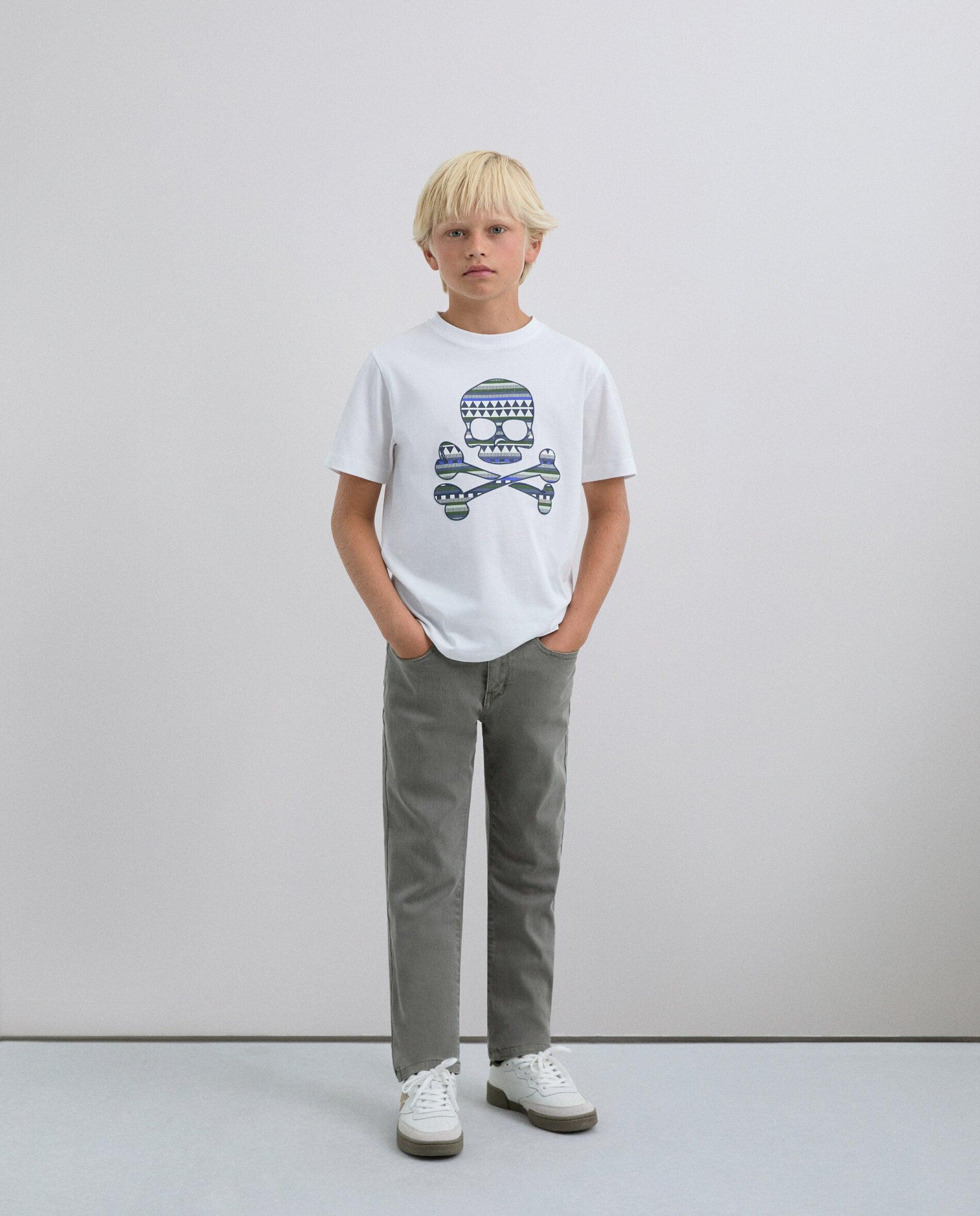 T-shirt Infantil de Manga Curta com Caveira Branco-1