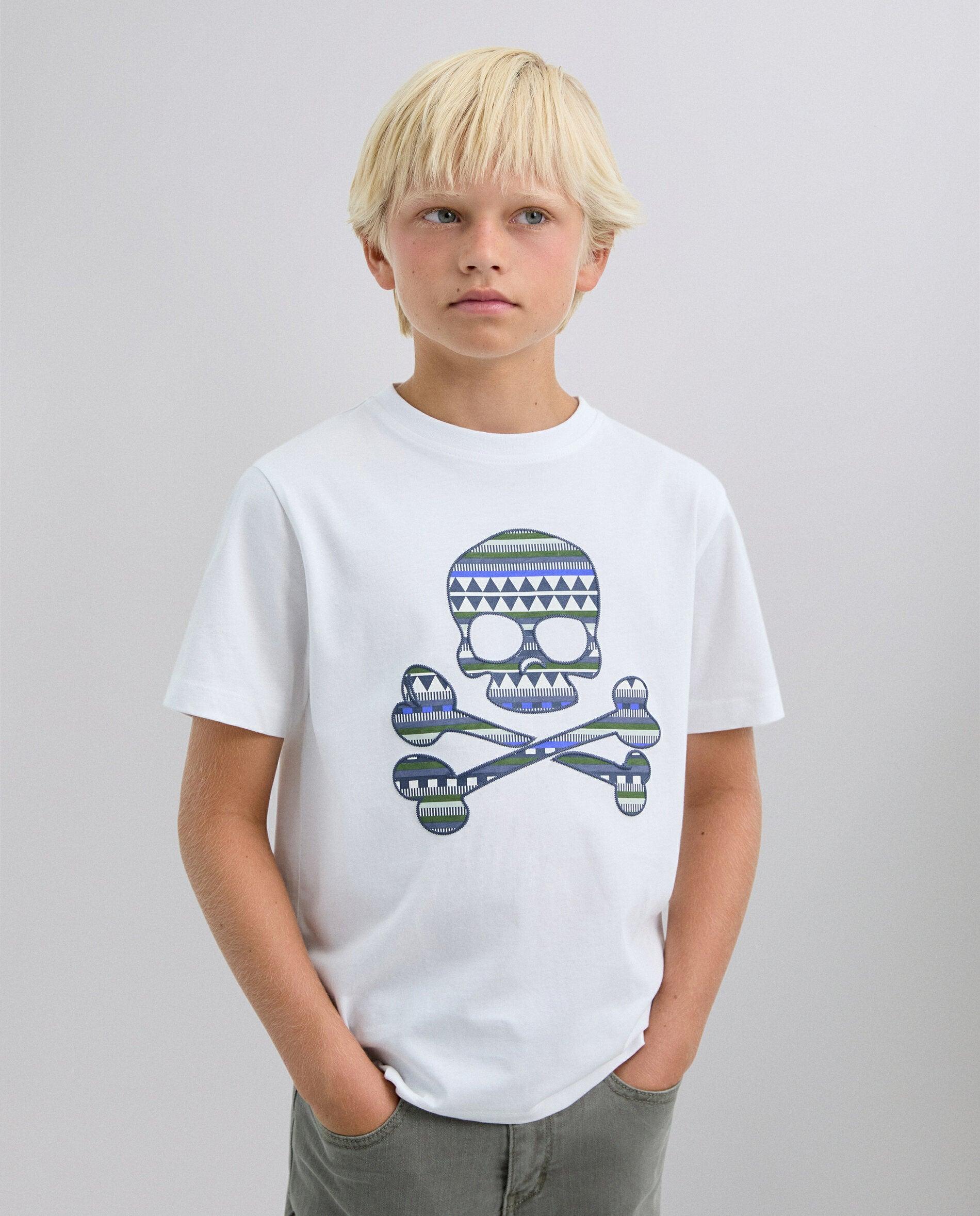 T-shirt Infantil de Manga Curta com Caveira Branco-2