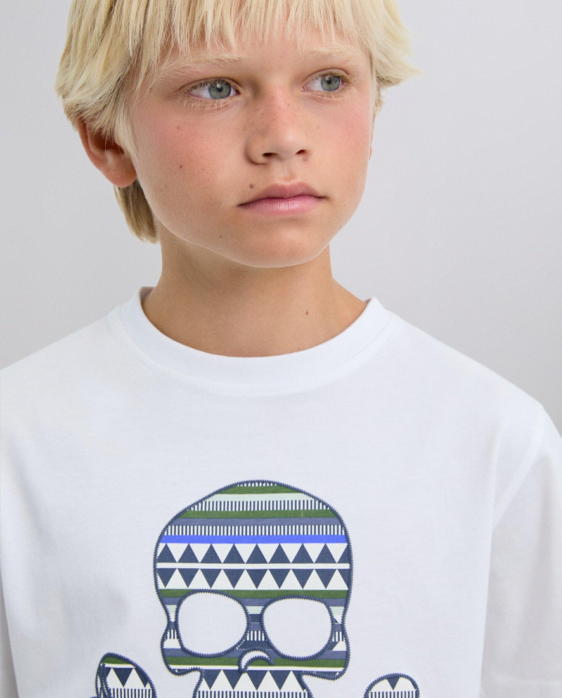 T-shirt Infantil de Manga Curta com Caveira Branco-4