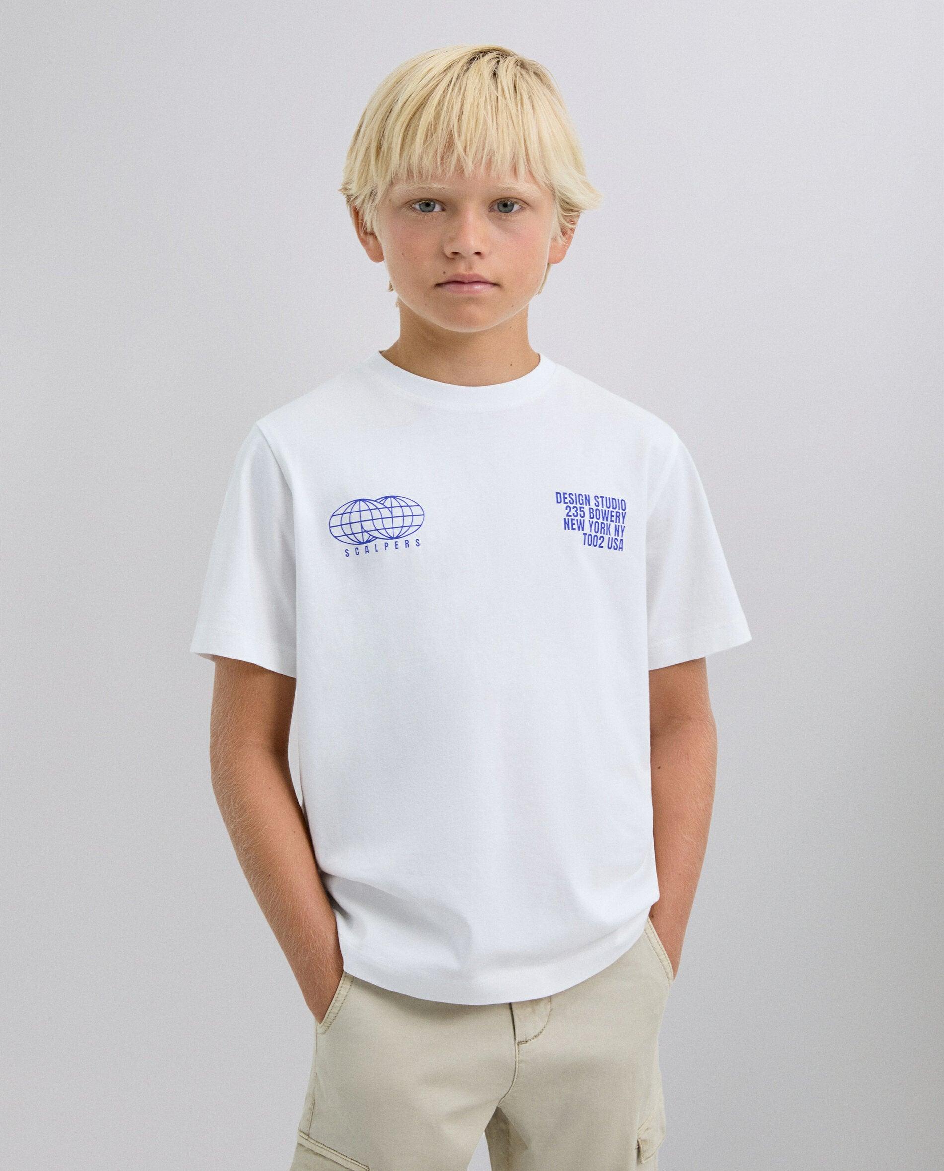 T-shirt Infantil de Manga Curta em Algodão Orgânico Scalpers Branco-2