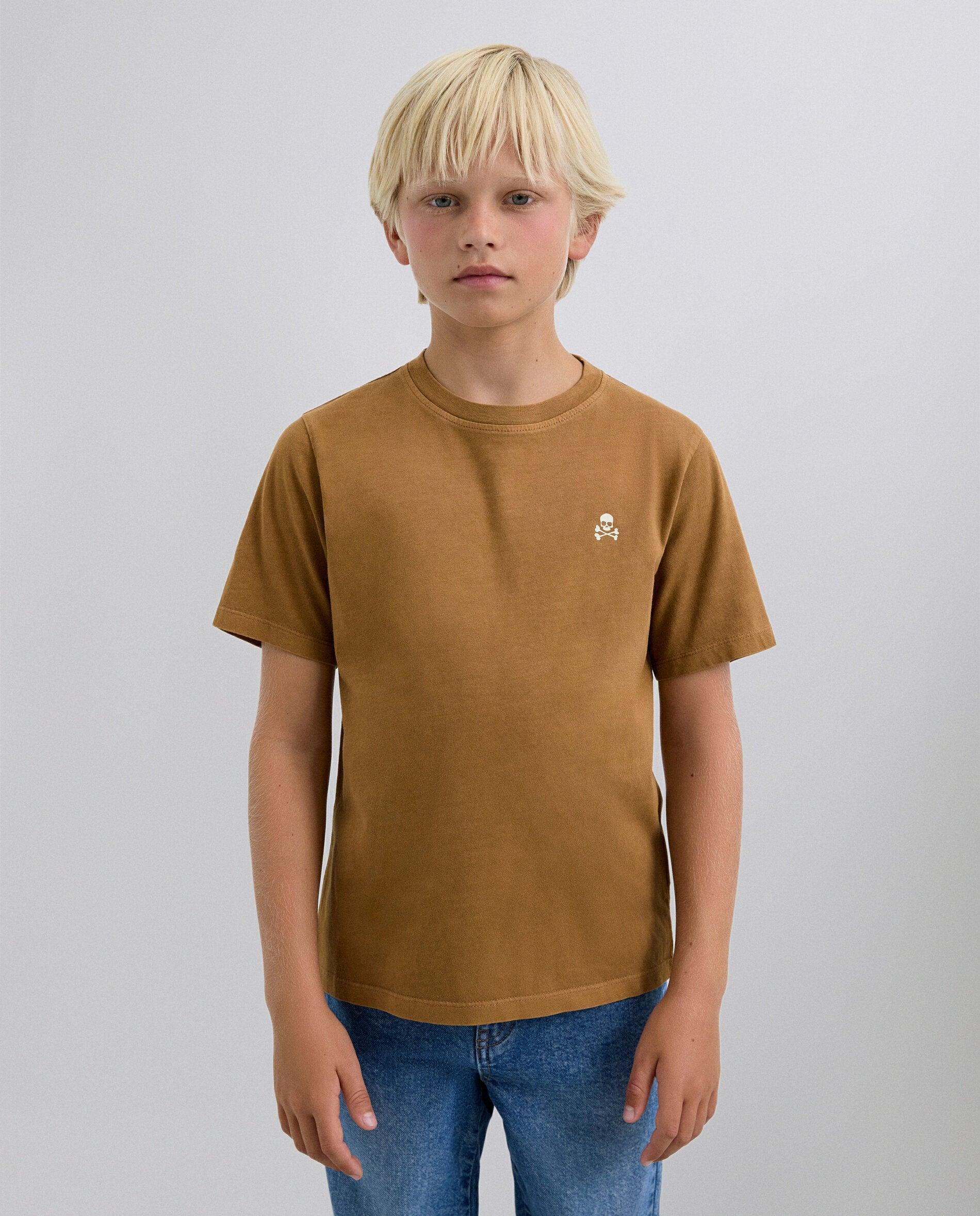 T-shirt Infantil de Manga Curta com Logo Bordado Castanho-2