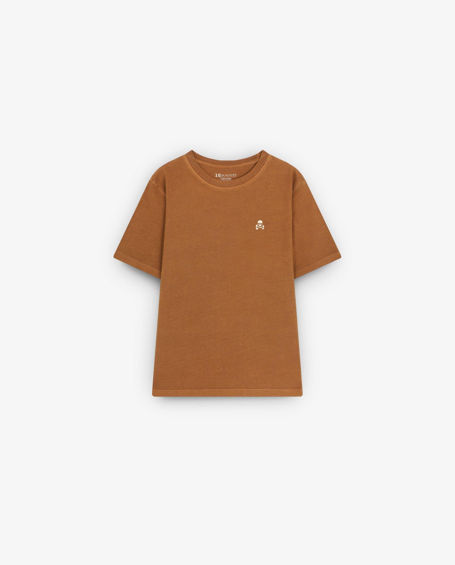 T-shirt Infantil de Manga Curta com Logo Bordado Castanho-5