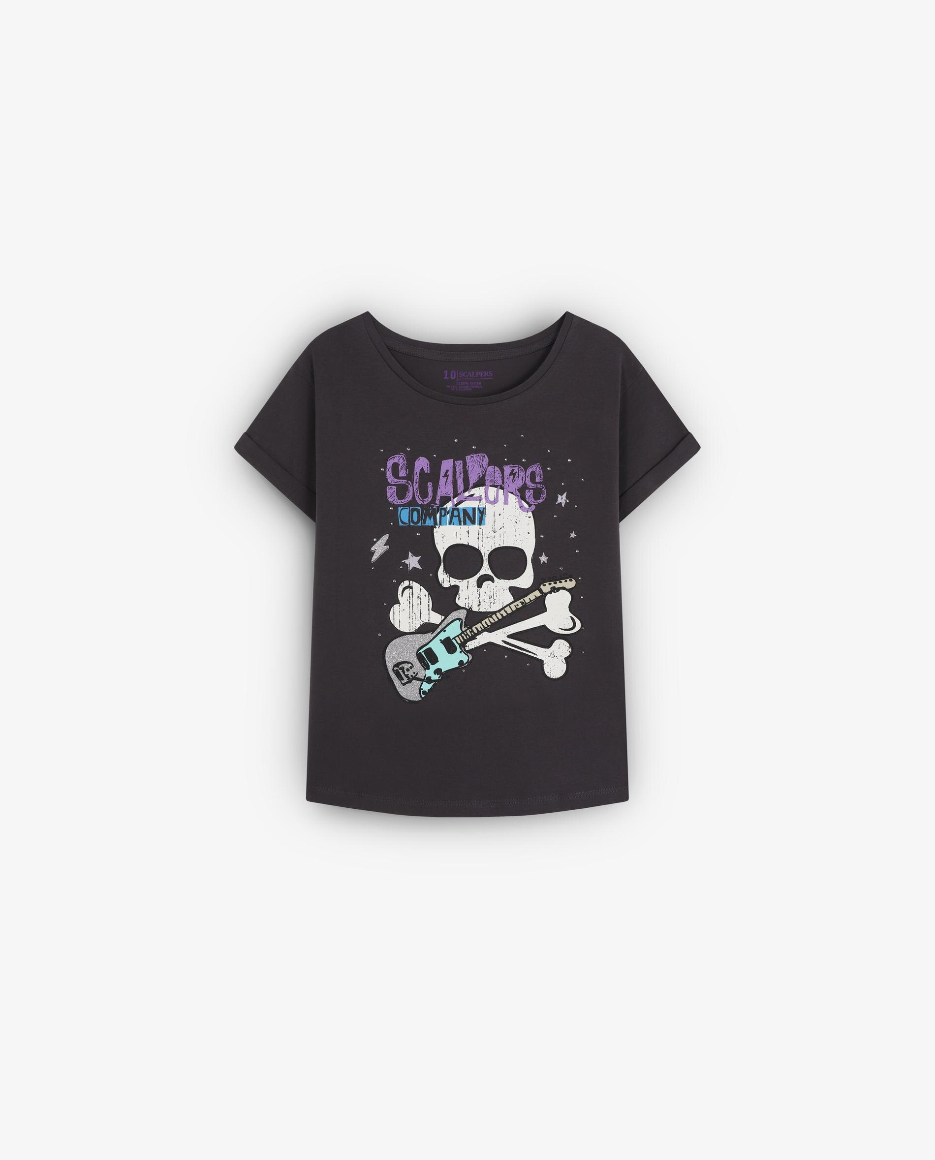 T-shirt Infantil de Algodão com Estampado Frontal Scalpers Cinzento-4
