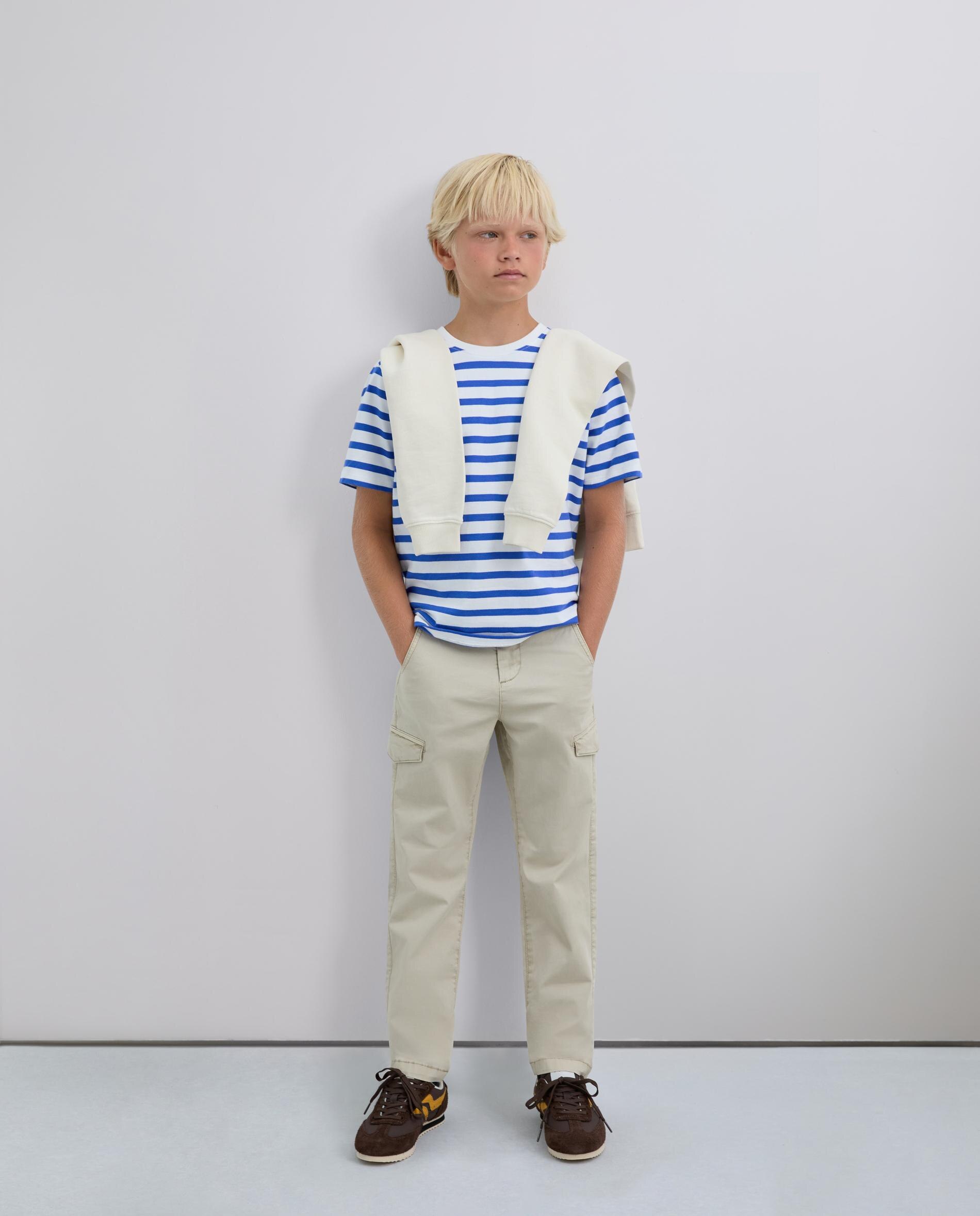 T-shirt Infantil de Manga Curta com Estampado às Riscas Scalpers Azul-1