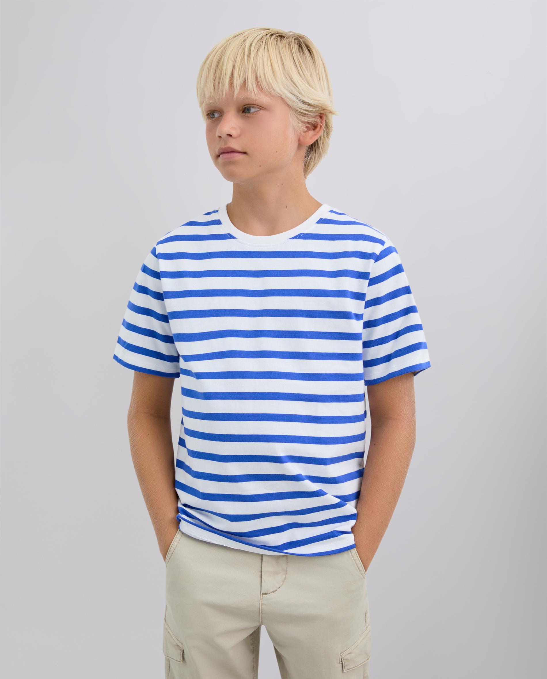 T-shirt Infantil de Manga Curta com Estampado às Riscas Scalpers Azul-2