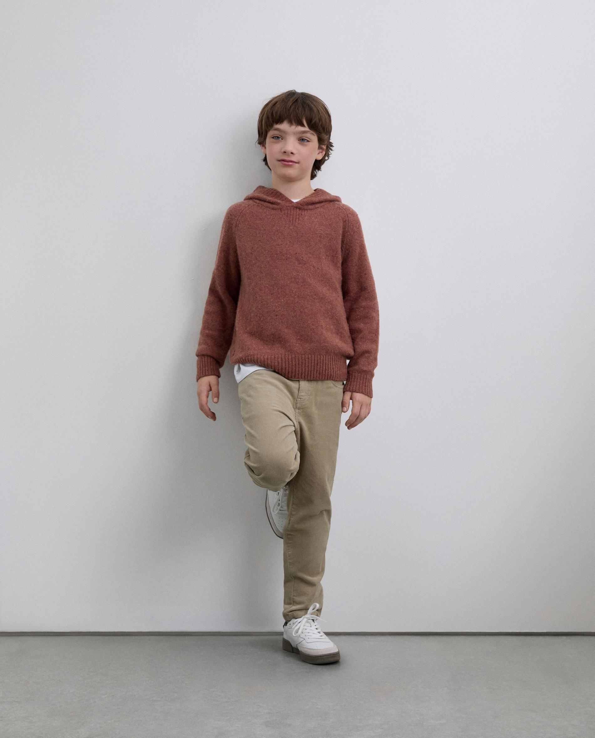 Camisola Infantil Lisa com Capuz Scalpers Castanho-2