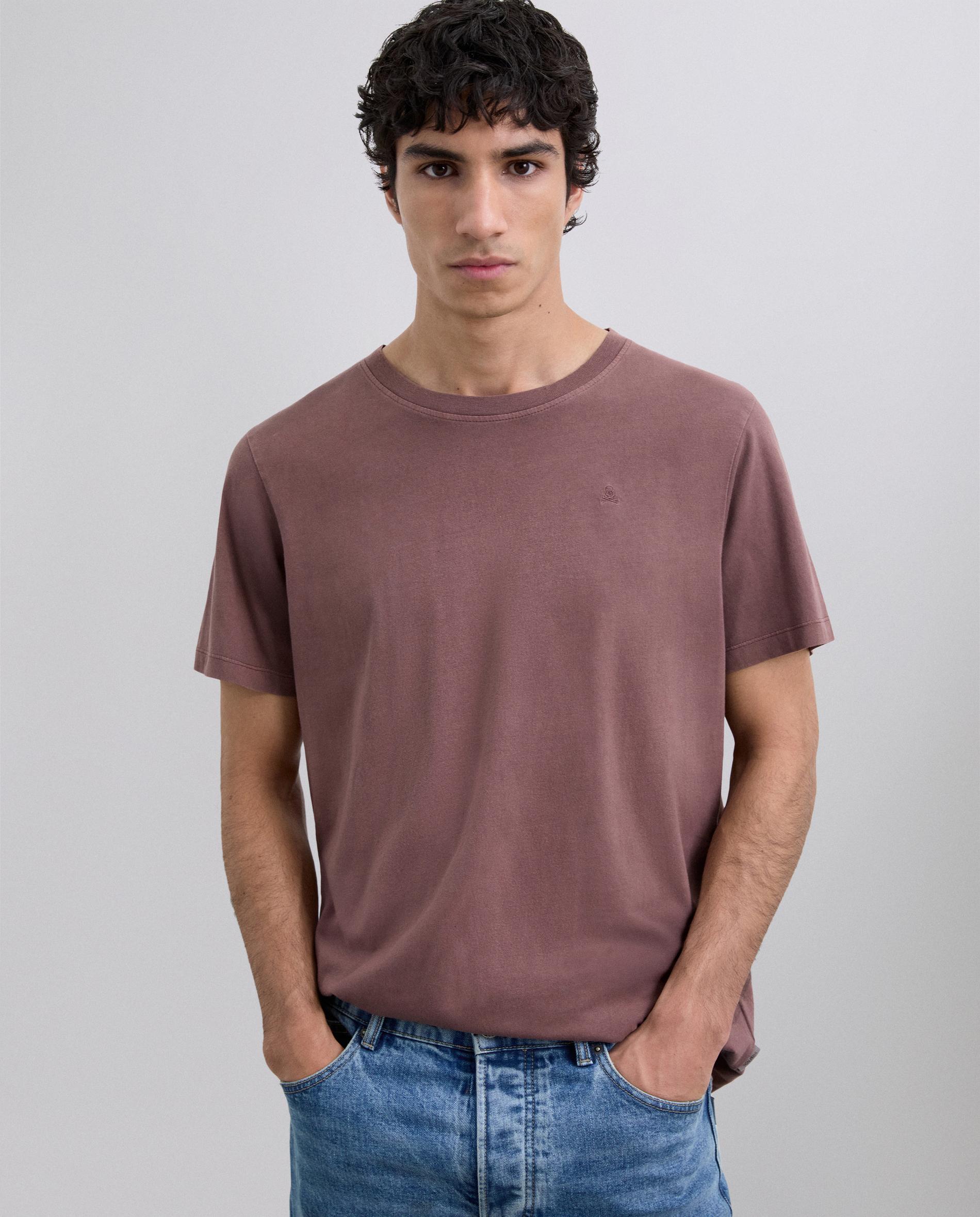 T-shirt de Manga Curta Básica de Algodão Bordeaux-1