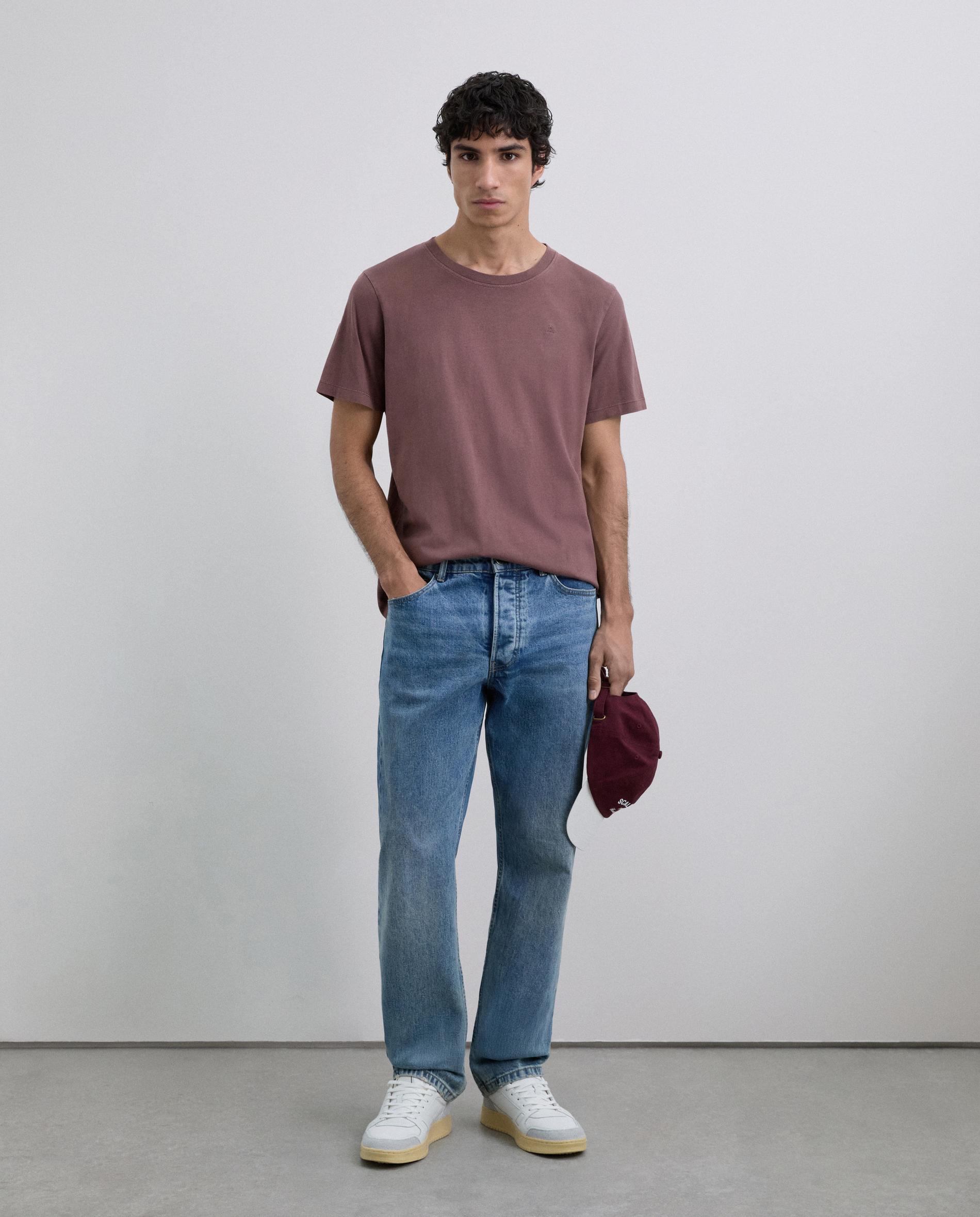 T-shirt de Manga Curta Básica de Algodão Bordeaux-3