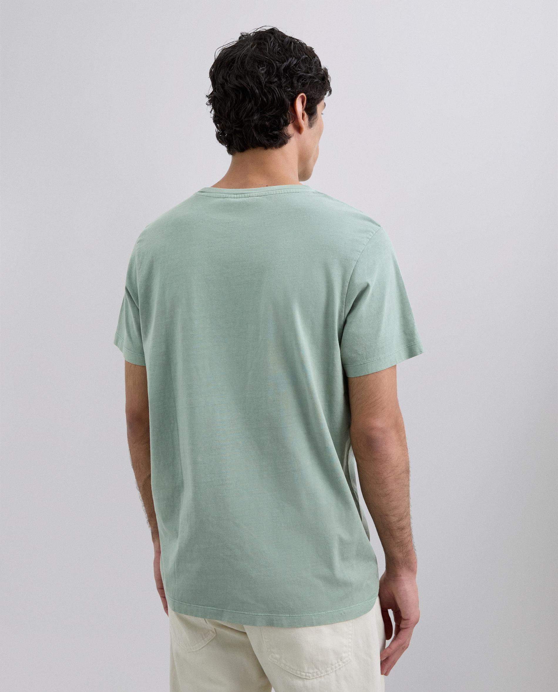 T-shirt de Manga Curta Básica de Algodão Verde-antiquário-3