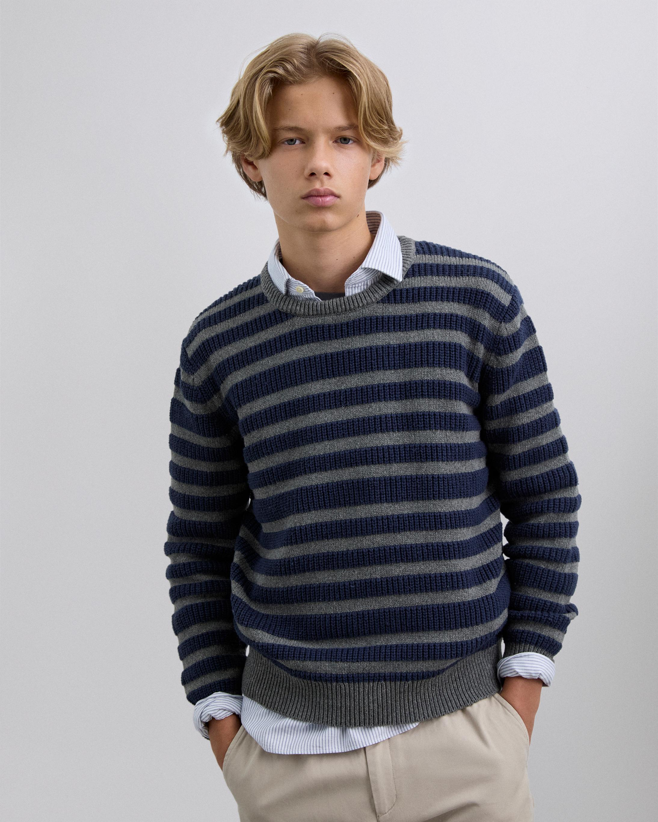 Camisola Infantil de Algodão com Estampado às Riscas Scalpers Azul-marinho-1
