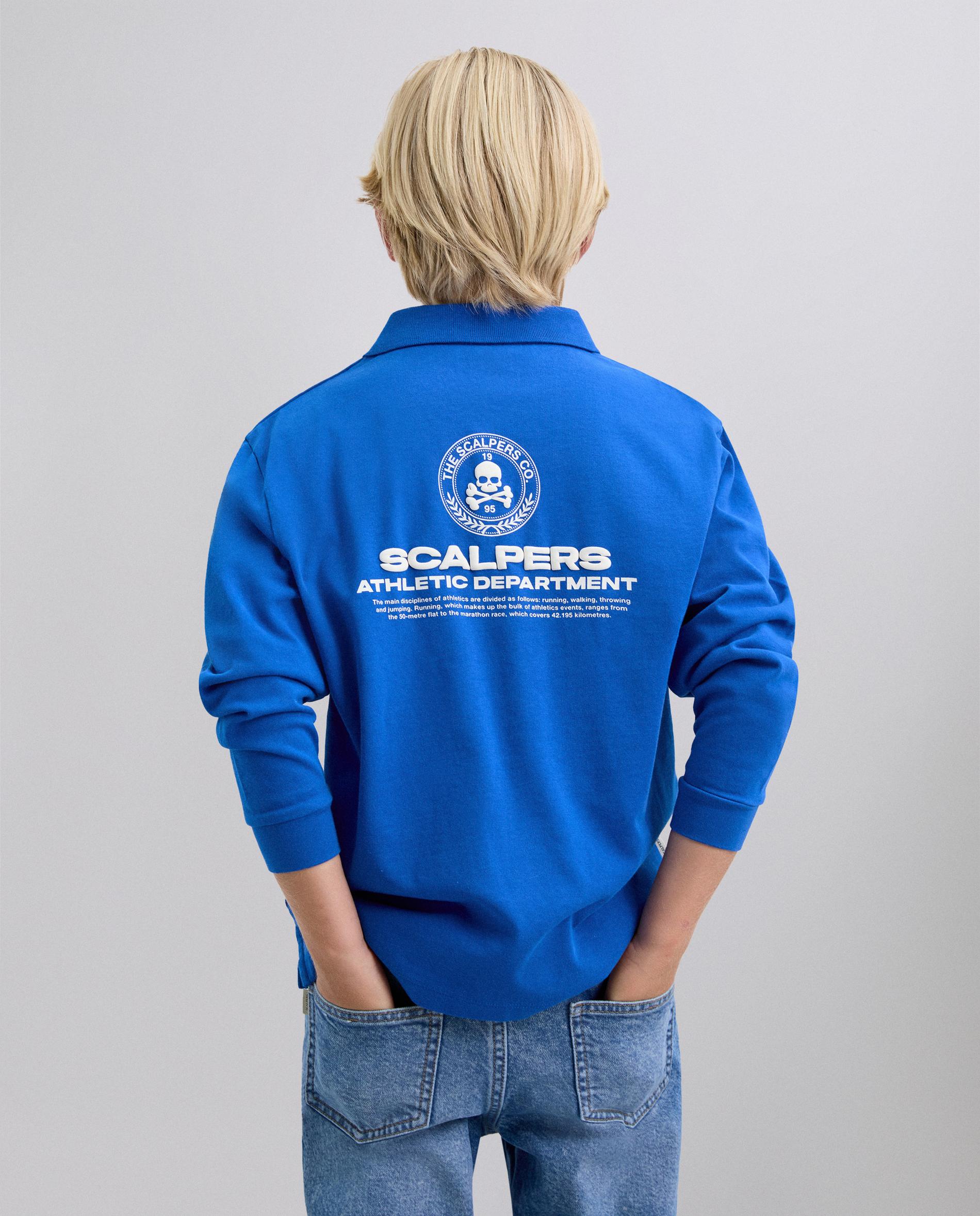 Polo Regular Fit com Logo e Manga Comprida Azul-3