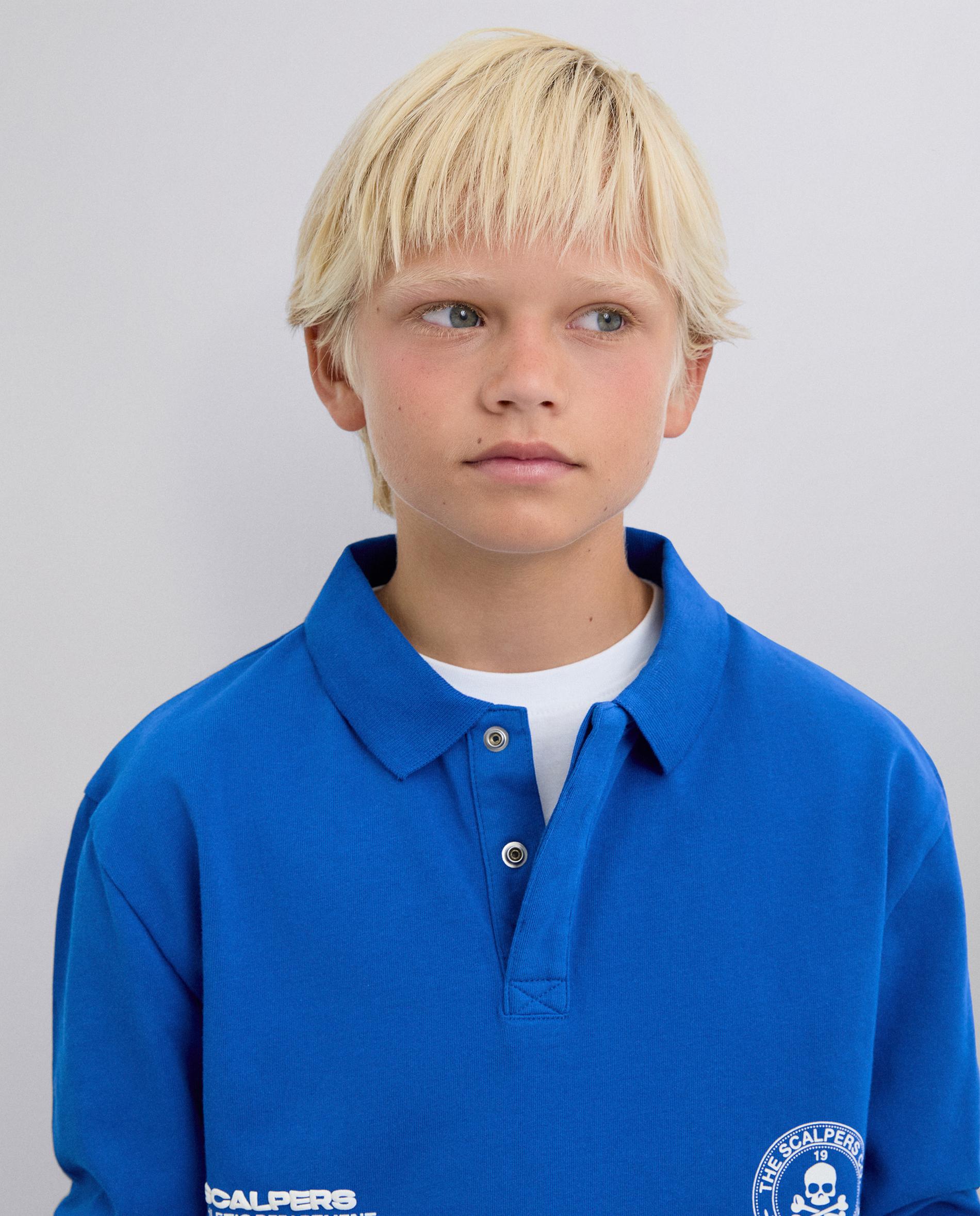 Polo Regular Fit com Logo e Manga Comprida Azul-4