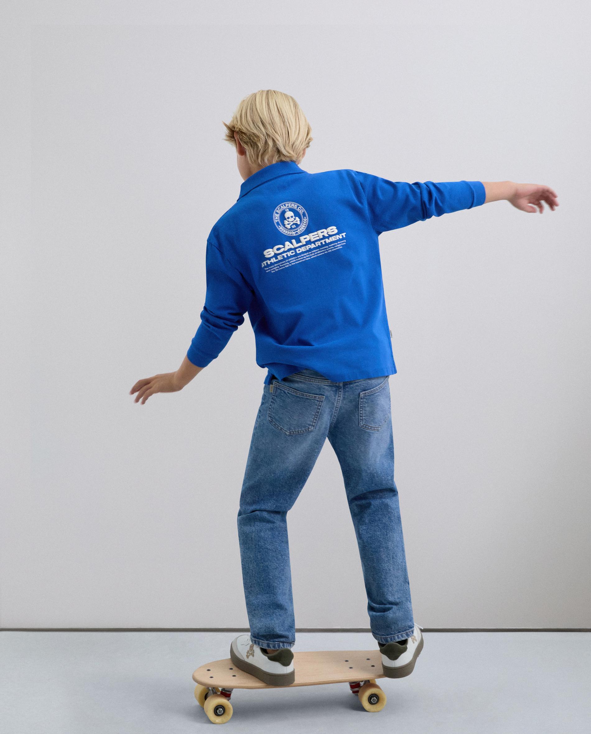 Polo Regular Fit com Logo e Manga Comprida Azul-6