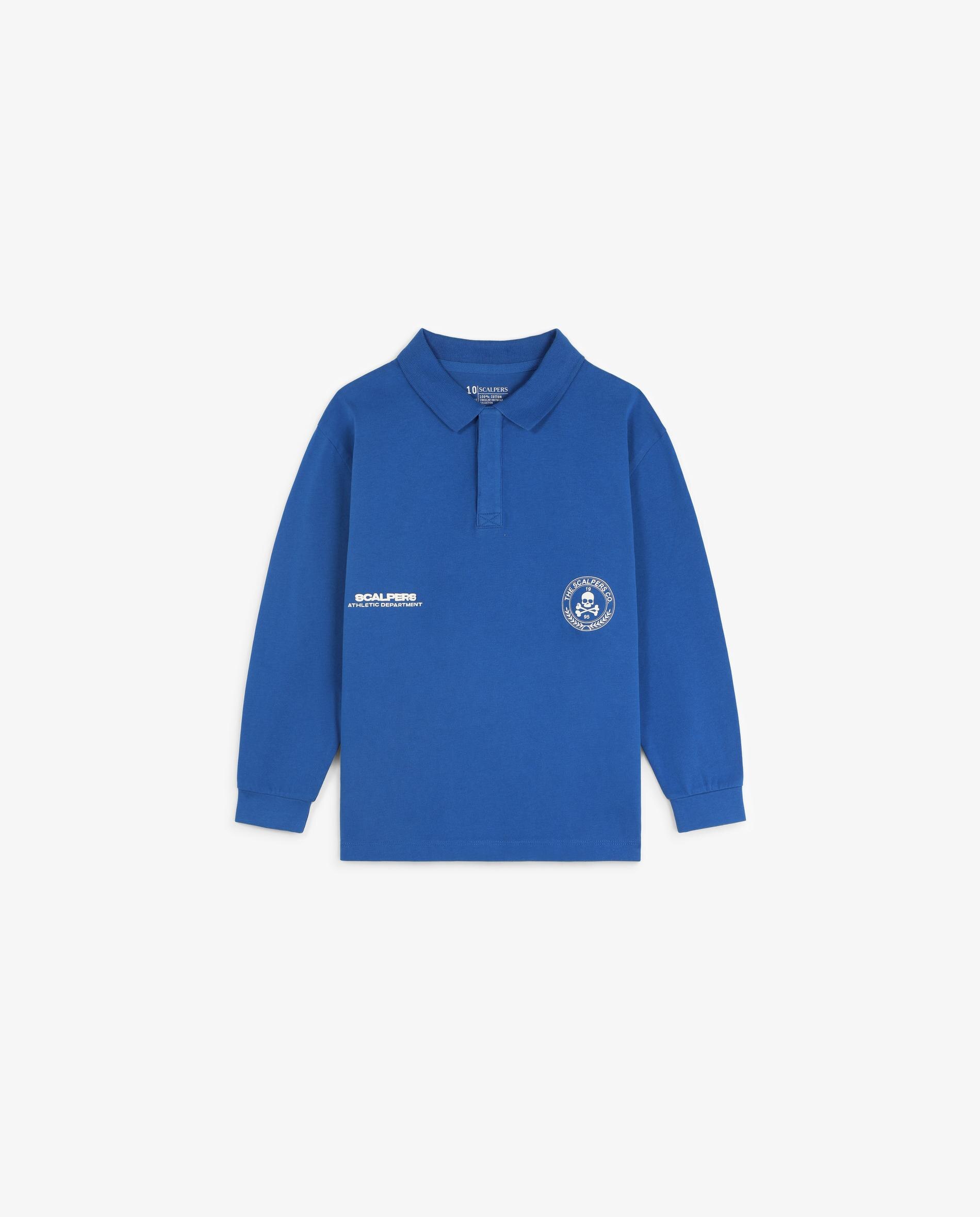 Polo Regular Fit com Logo e Manga Comprida Azul-9