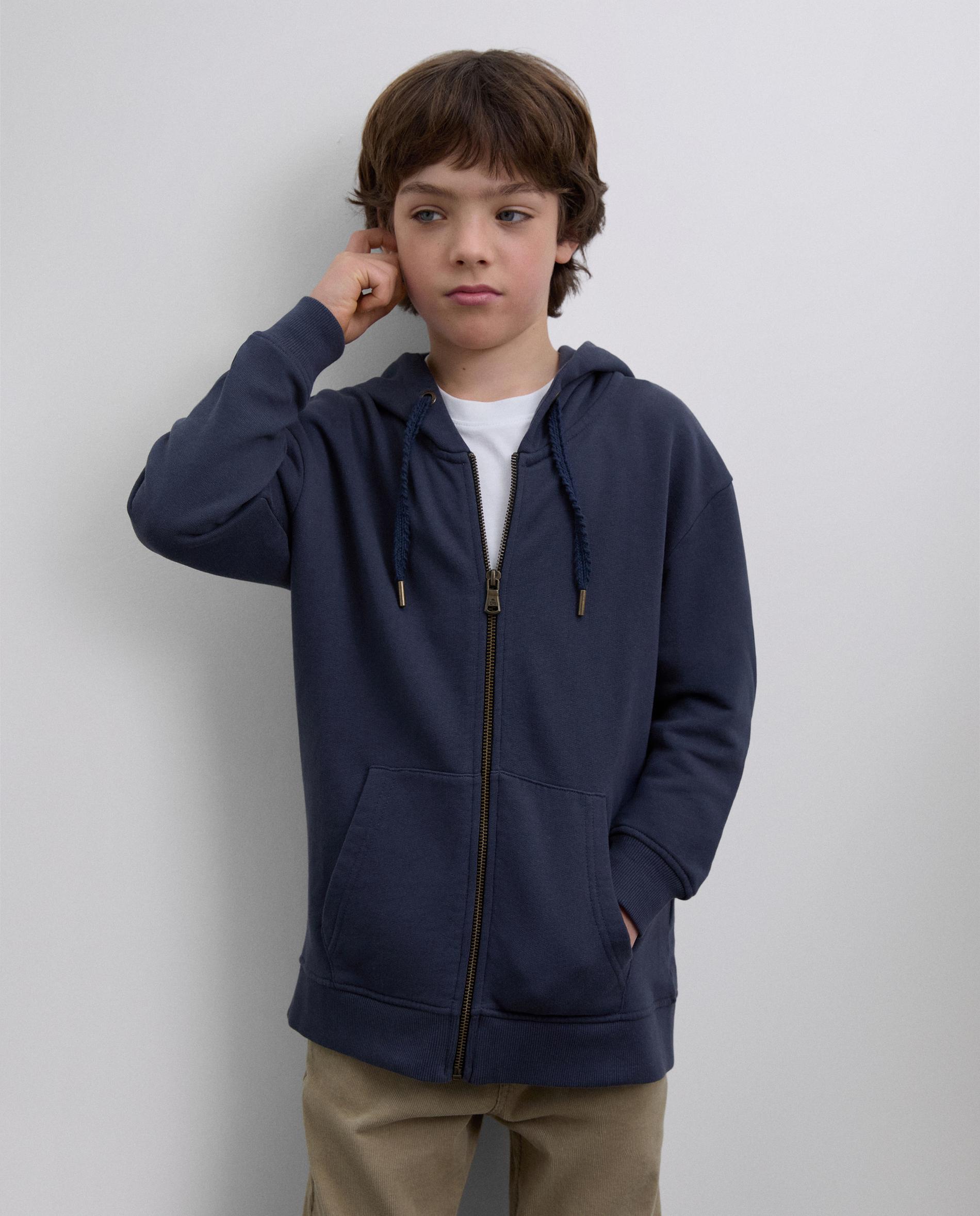 Sweatshirt com Capuz Infantil com Fecho Zip e Logo Posterior Scalpers Azul-marinho-1