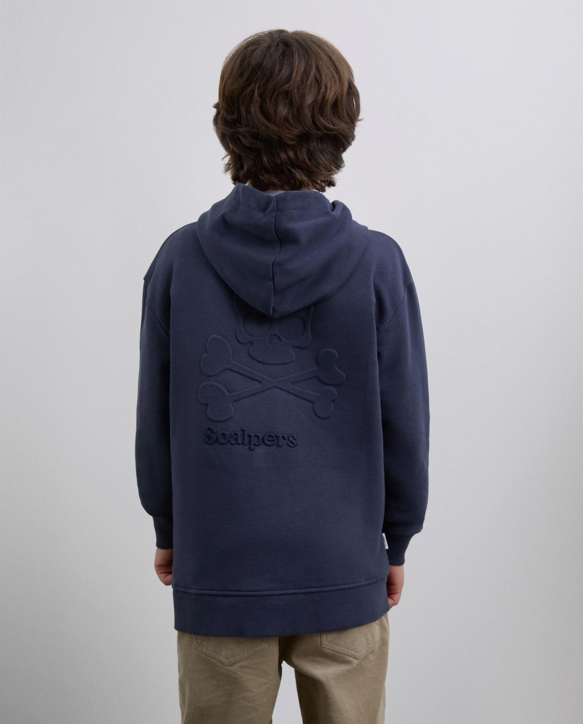 Sweatshirt com Capuz Infantil com Fecho Zip e Logo Posterior Scalpers Azul-marinho-2