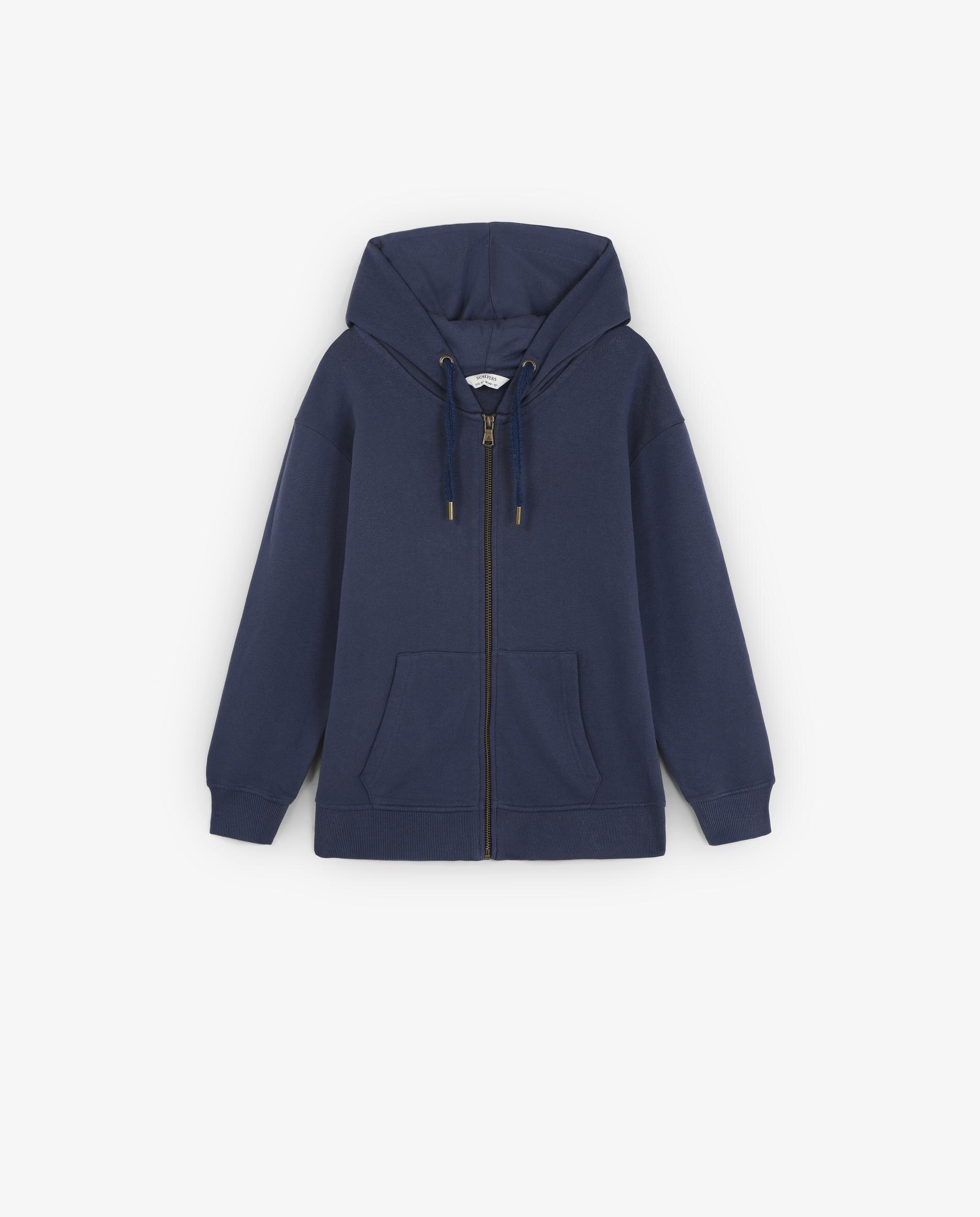 Sweatshirt com Capuz Infantil com Fecho Zip e Logo Posterior Scalpers Azul-marinho-4