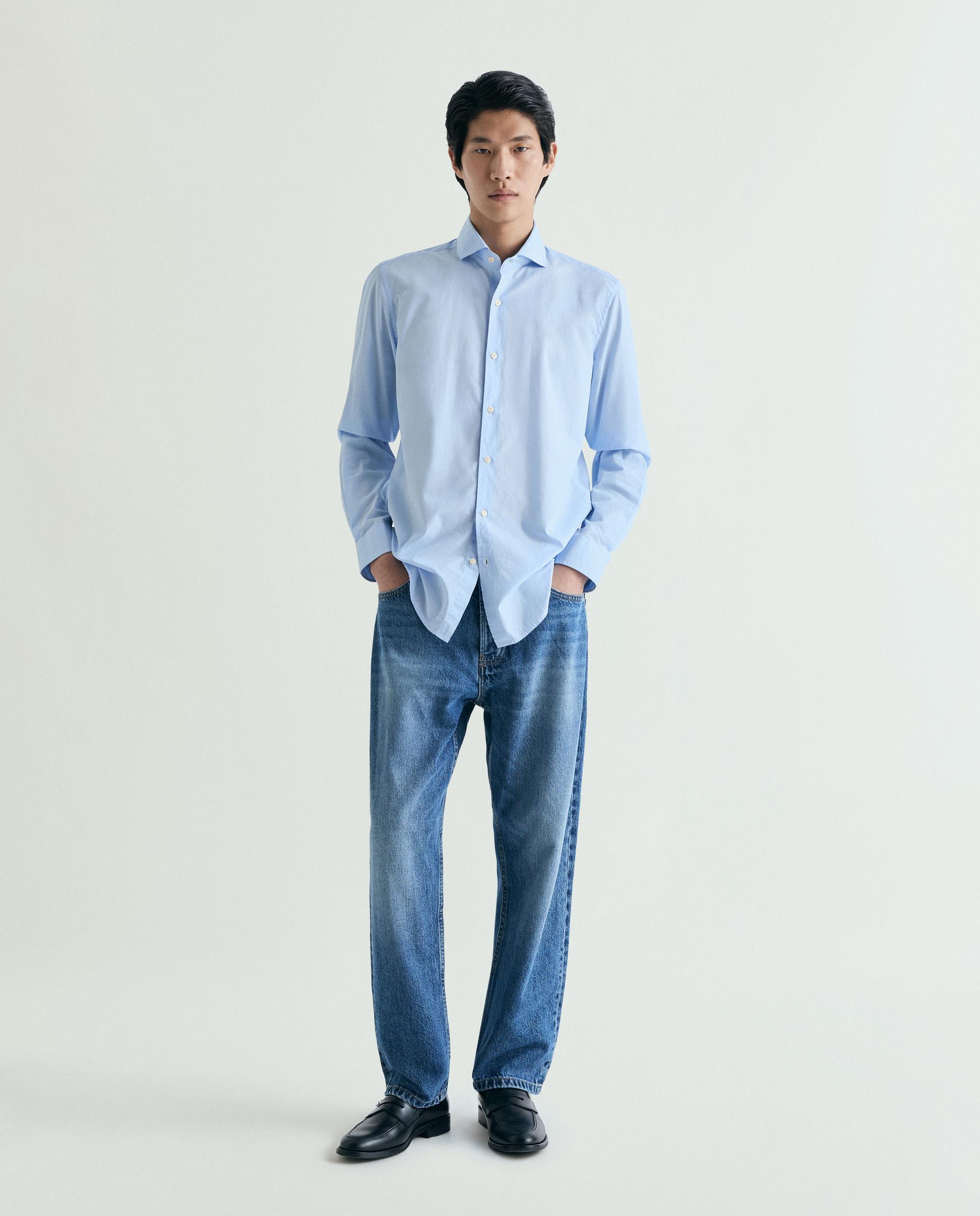 Camisa Regular Às Riscas Azul-claro-3