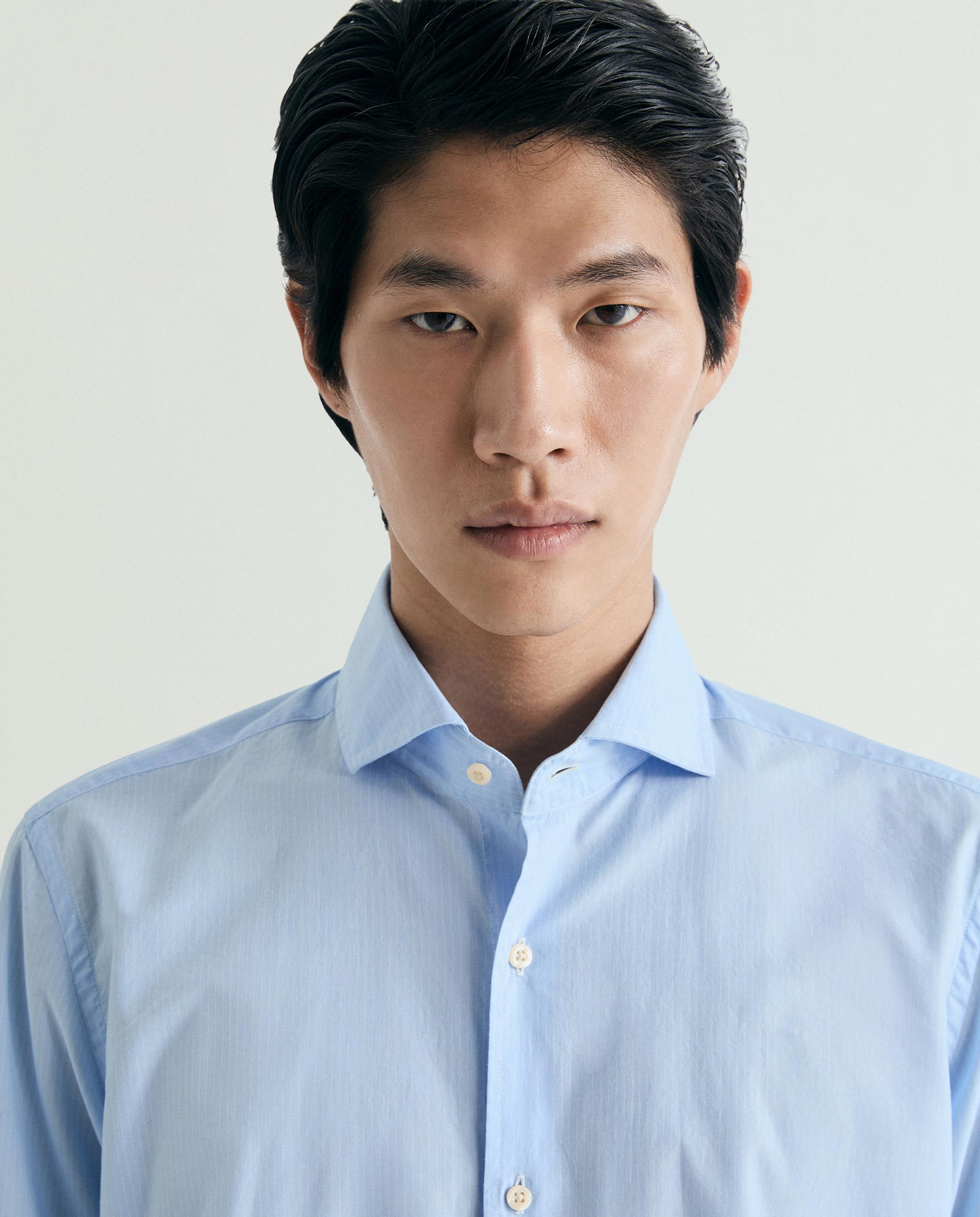 Camisa Regular Às Riscas Azul-claro-4