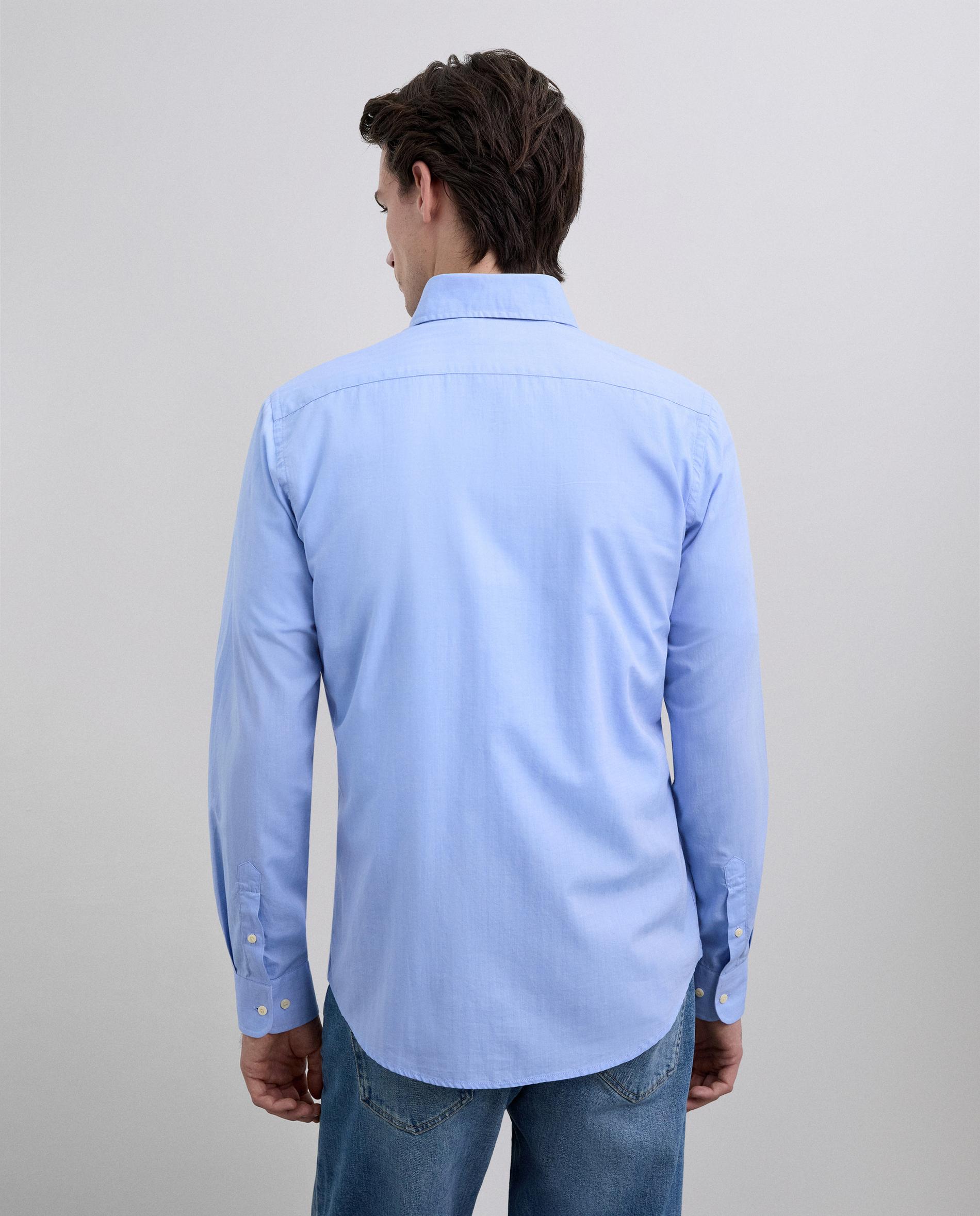 Camisa Formal de Manga Comprida em Algodão Azul-3