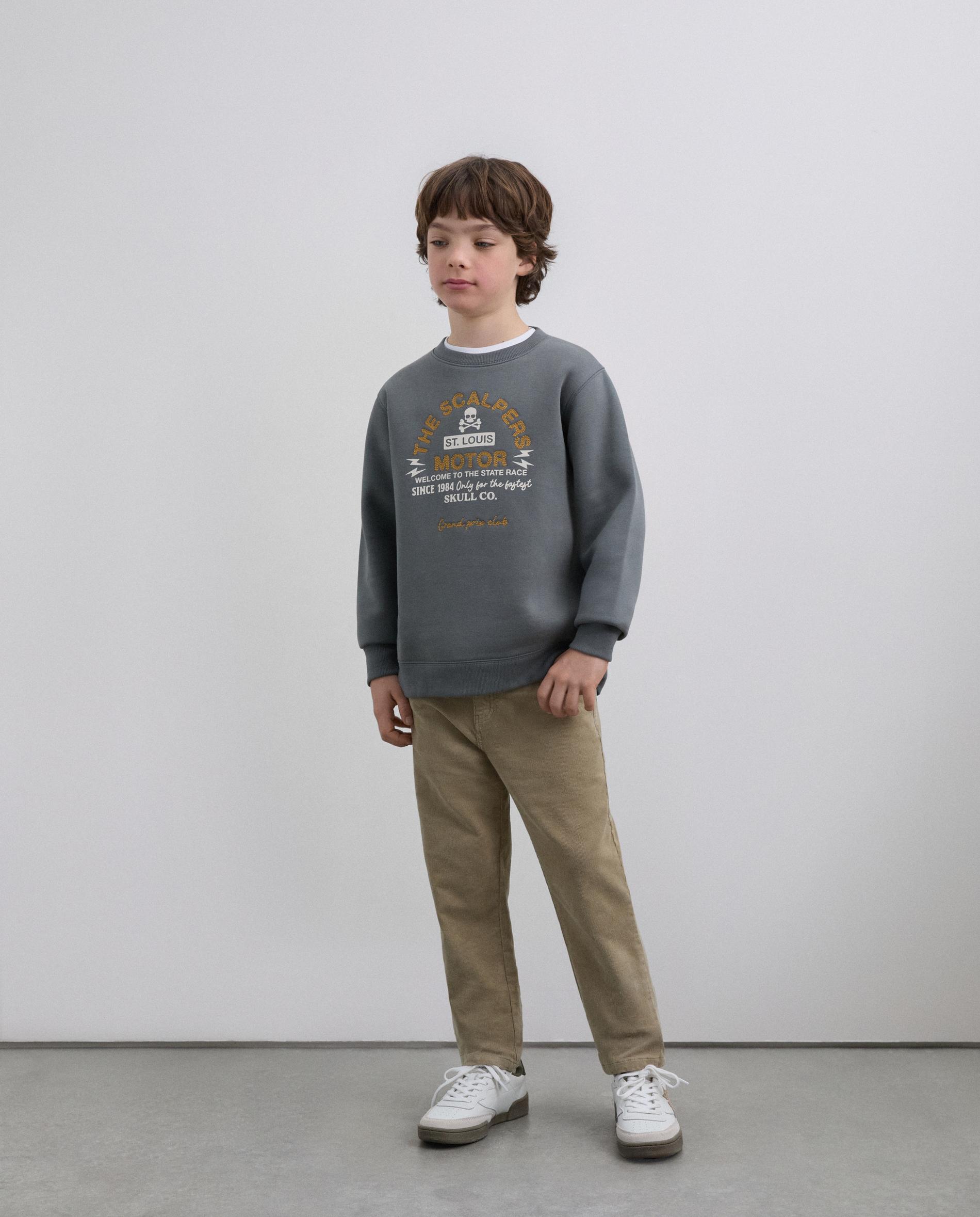 Sweatshirt sem Capuz Infantil com Estampado Frontal Scalpers Cinzento-escuro-3