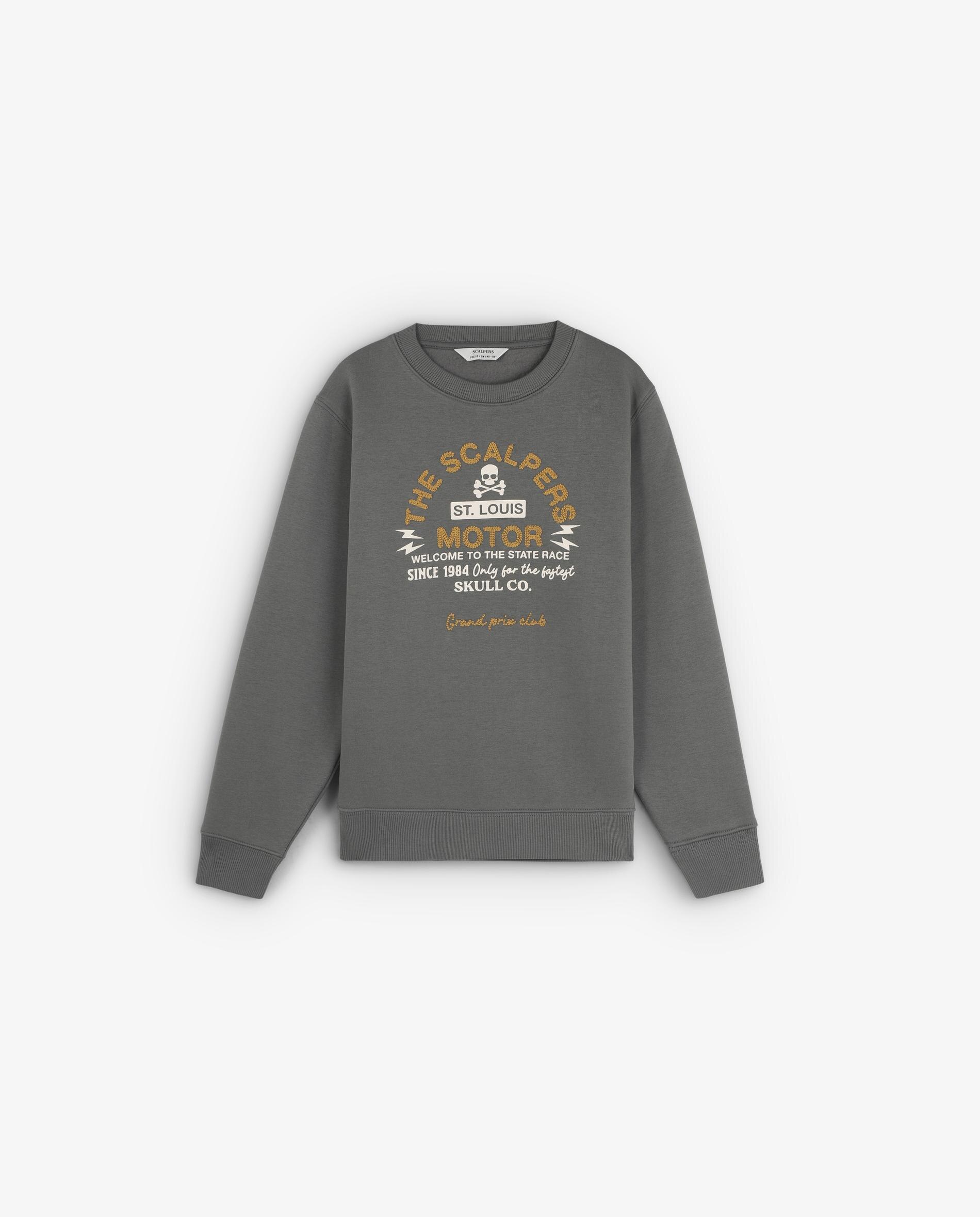 Sweatshirt sem Capuz Infantil com Estampado Frontal Scalpers Cinzento-escuro-4