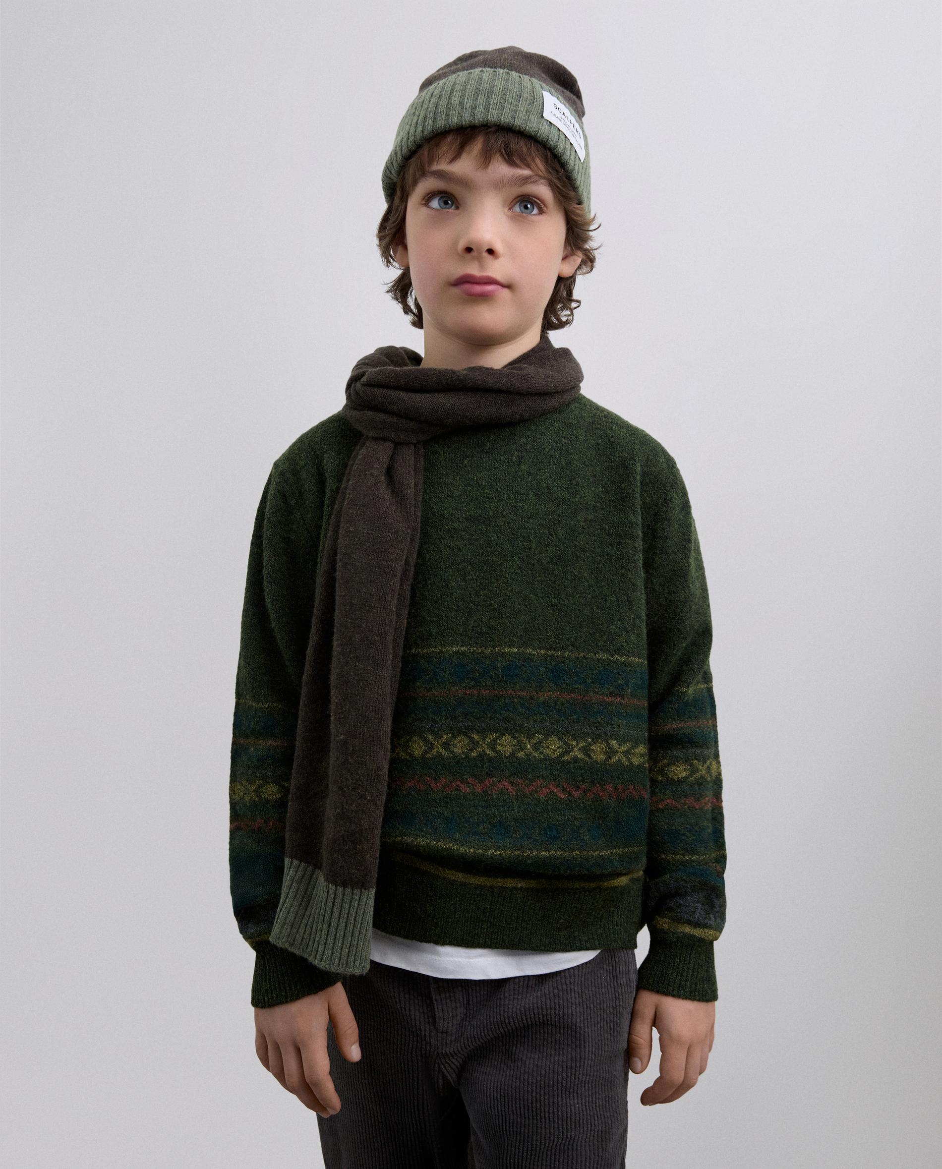 Camisola Infantil com Gola Redonda Caqui-1
