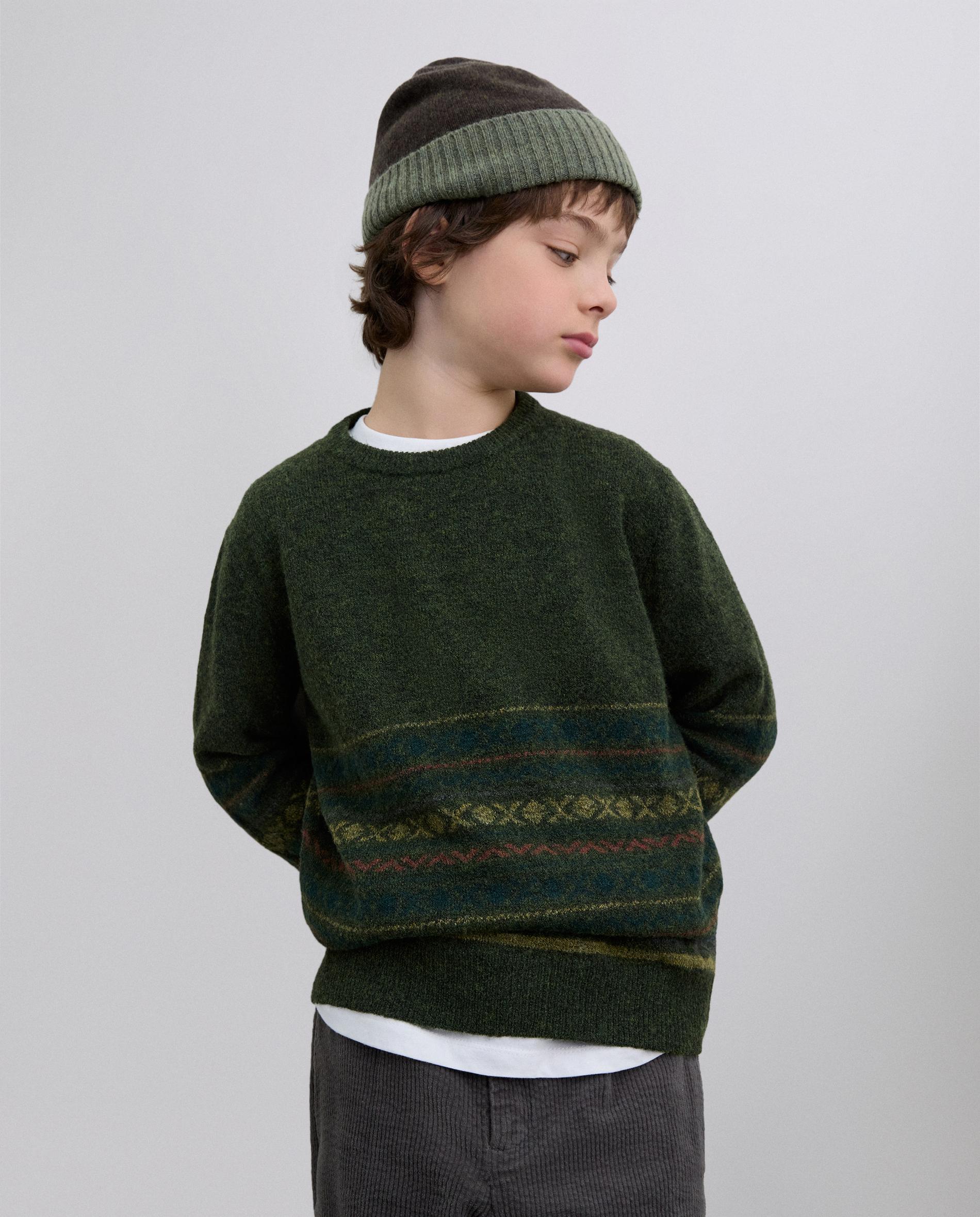 Camisola Infantil com Gola Redonda Caqui-5