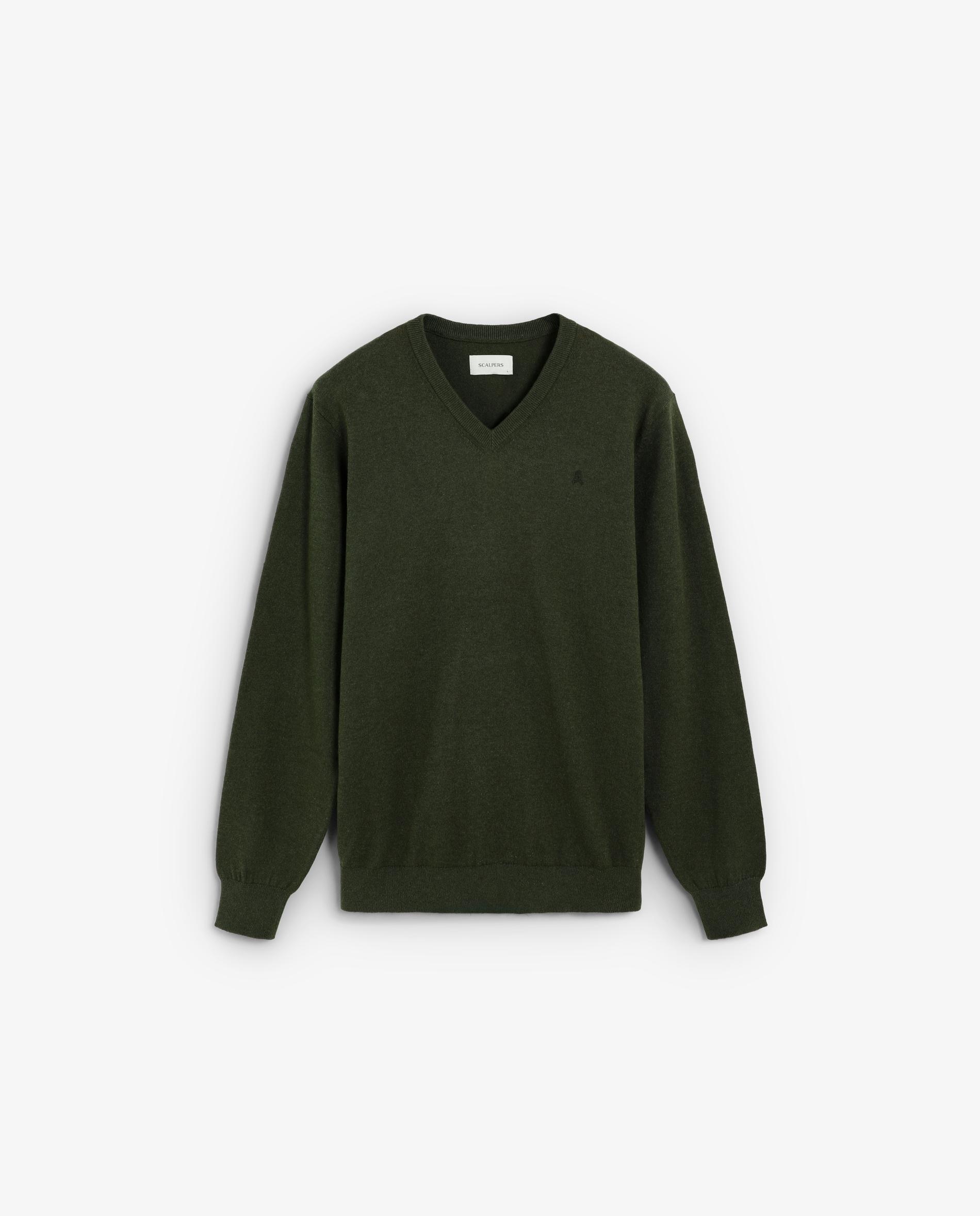 Camisola Lisa com Gola em V Verde-militar-5