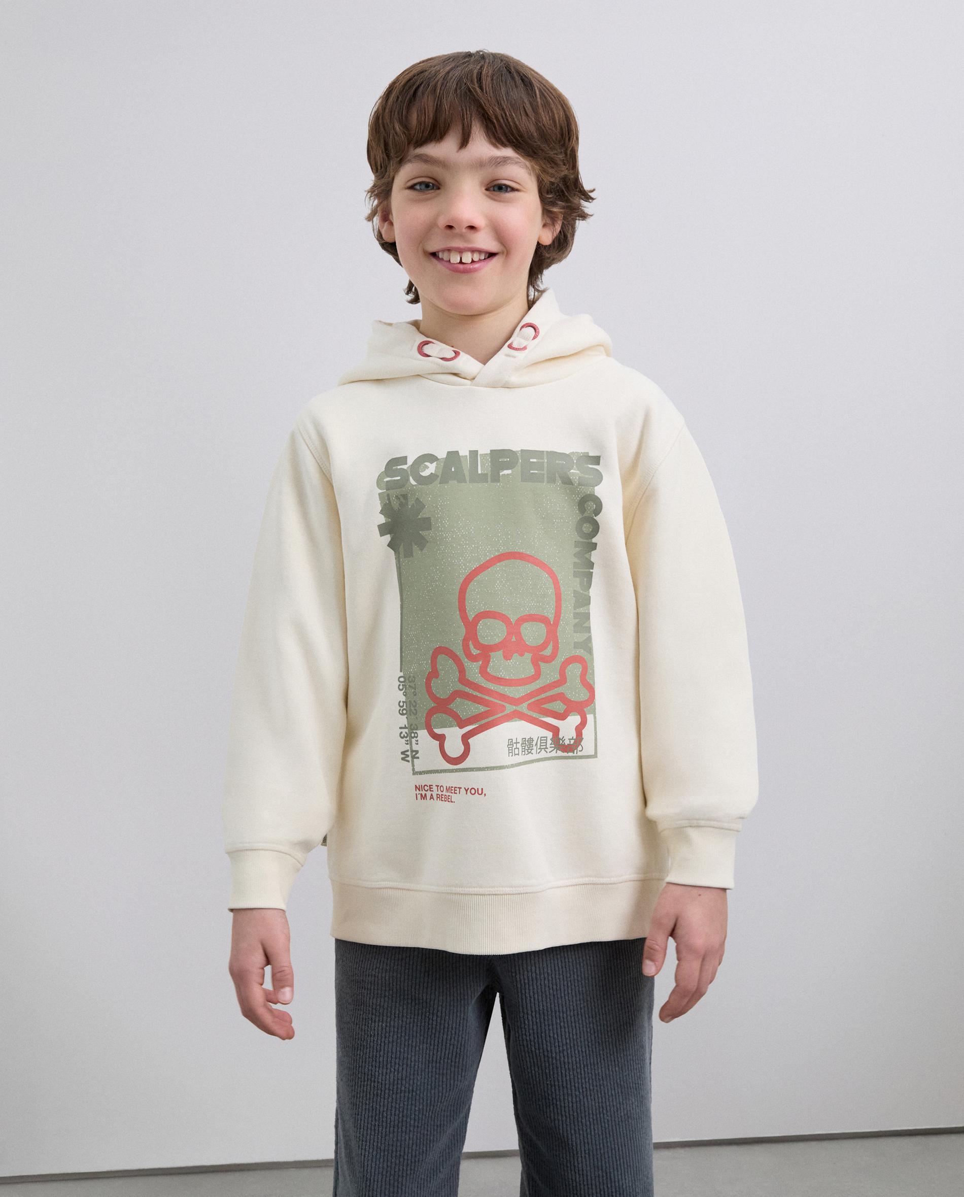 Sweatshirt com Capuz Infantil com Desenho Frontal Scalpers Branco-1