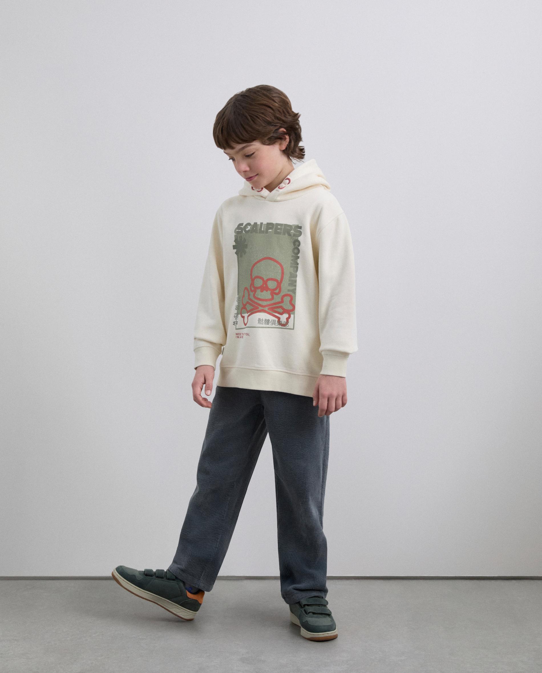 Sweatshirt com Capuz Infantil com Desenho Frontal Scalpers Branco-3