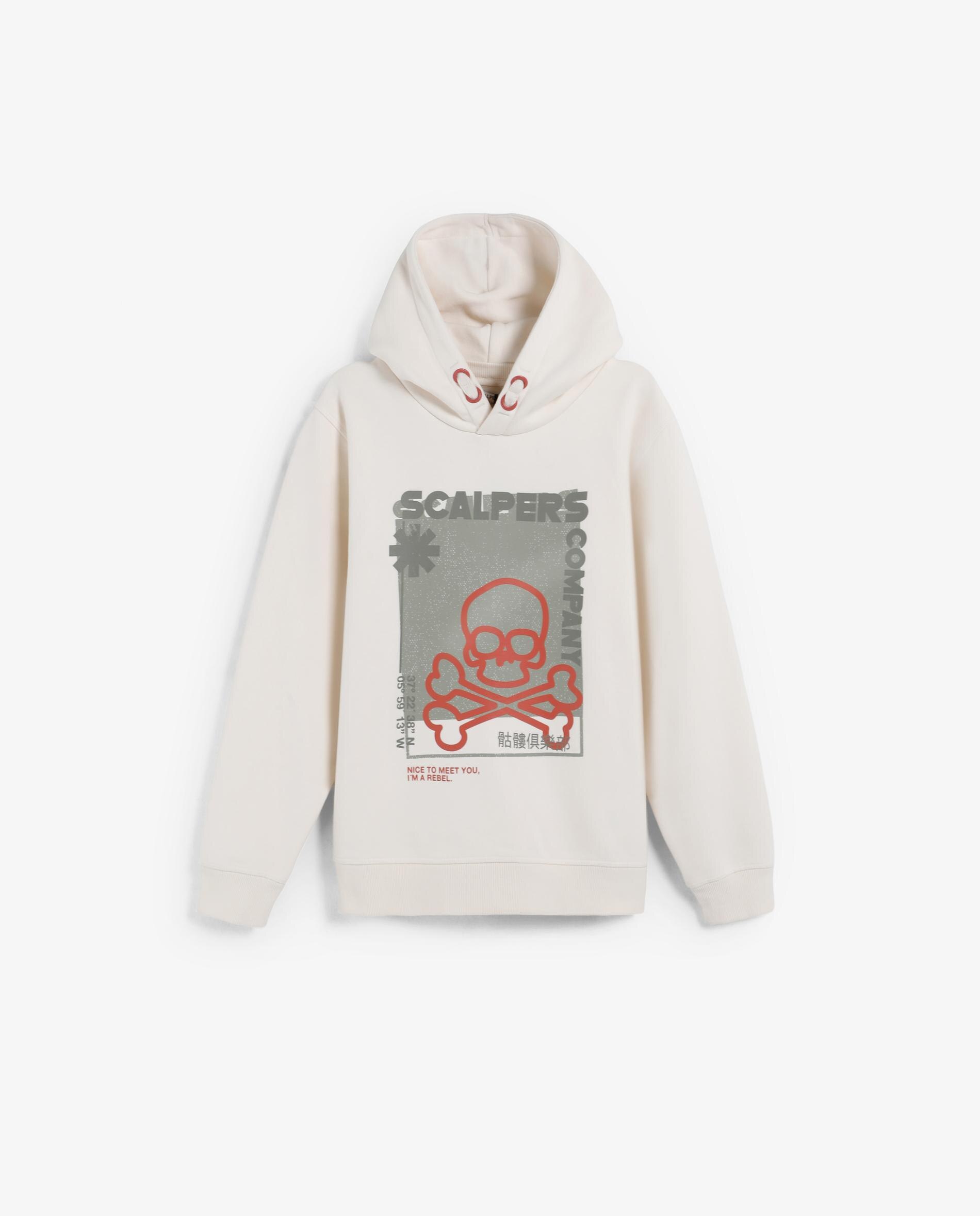 Sweatshirt com Capuz Infantil com Desenho Frontal Scalpers Branco-4