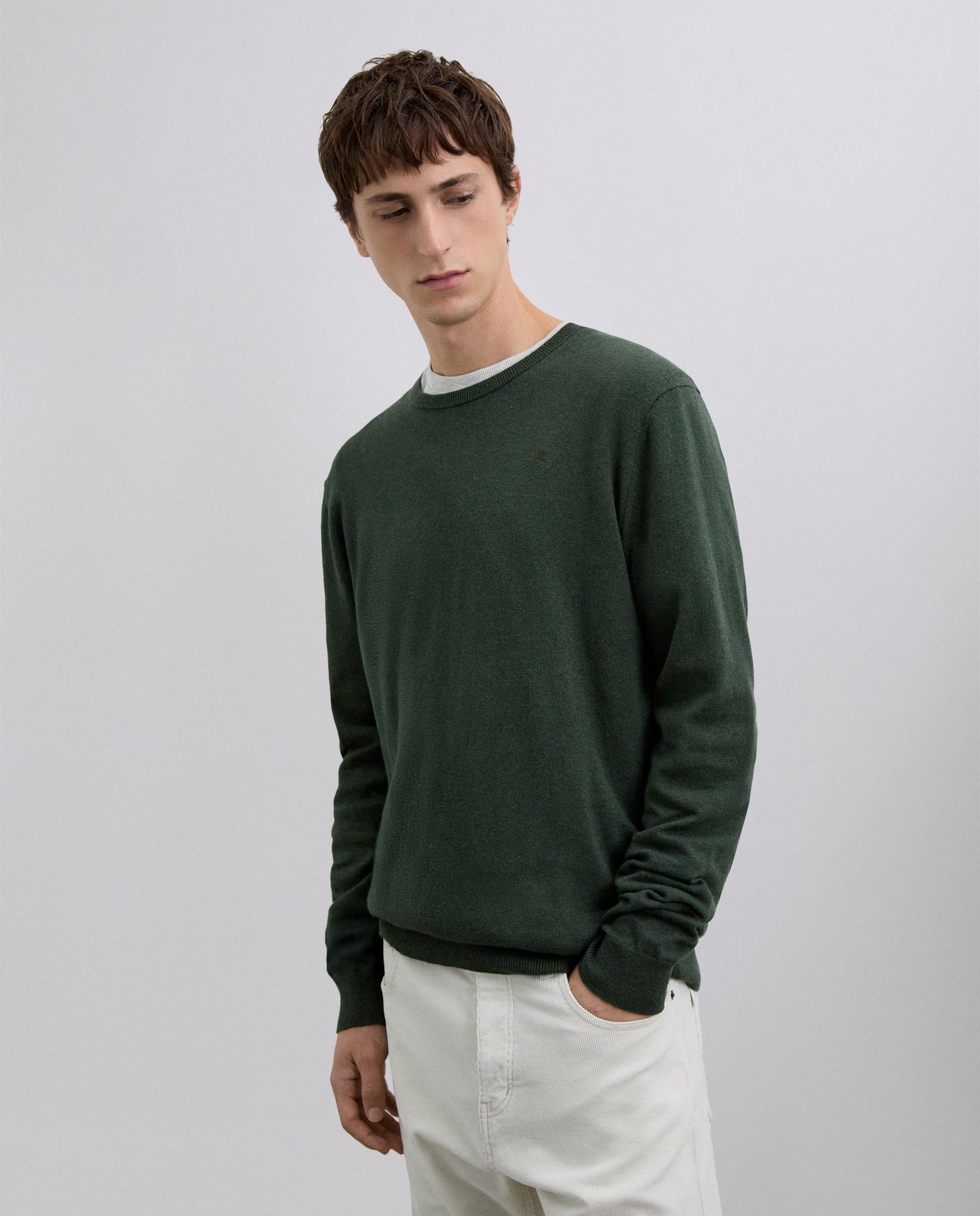 Camisola Lisa com Gola Redonda Verde-militar-1