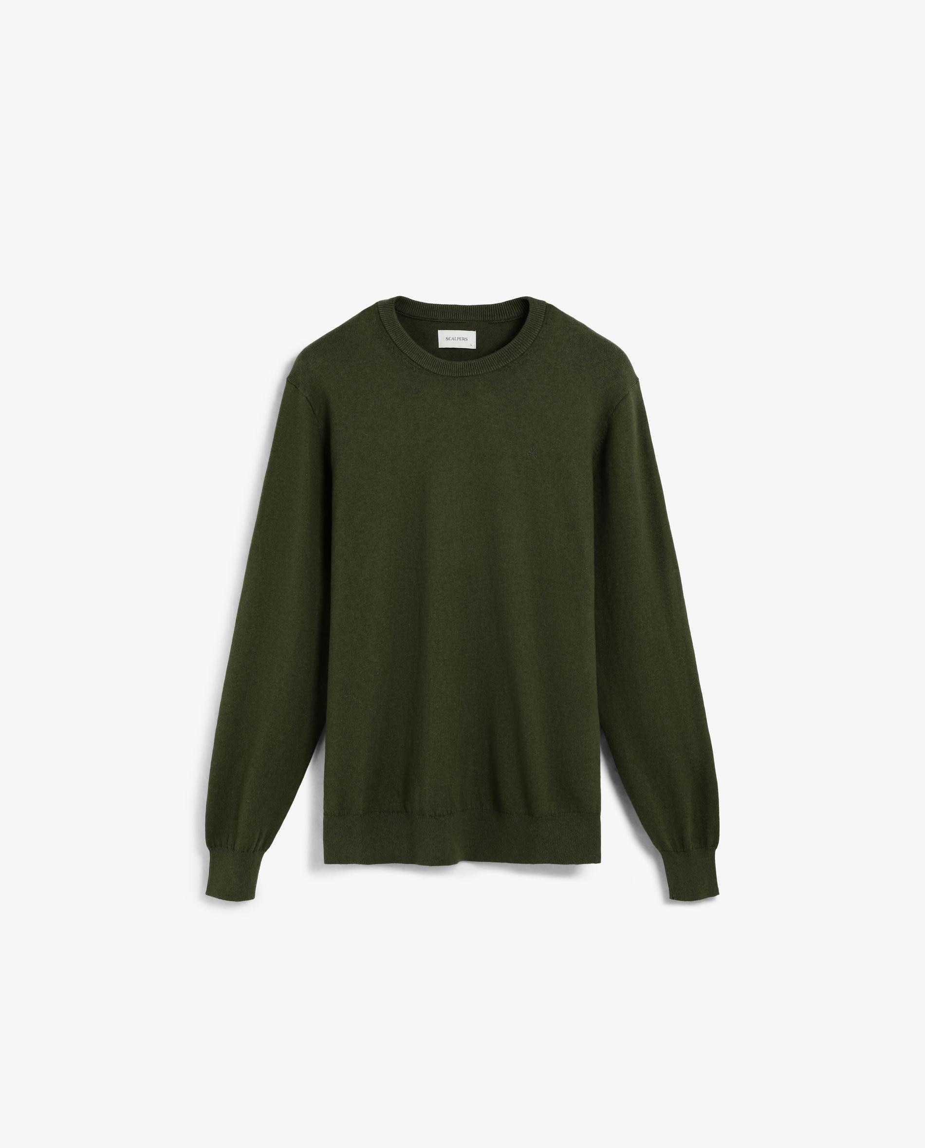 Camisola Lisa com Gola Redonda Verde-militar-5