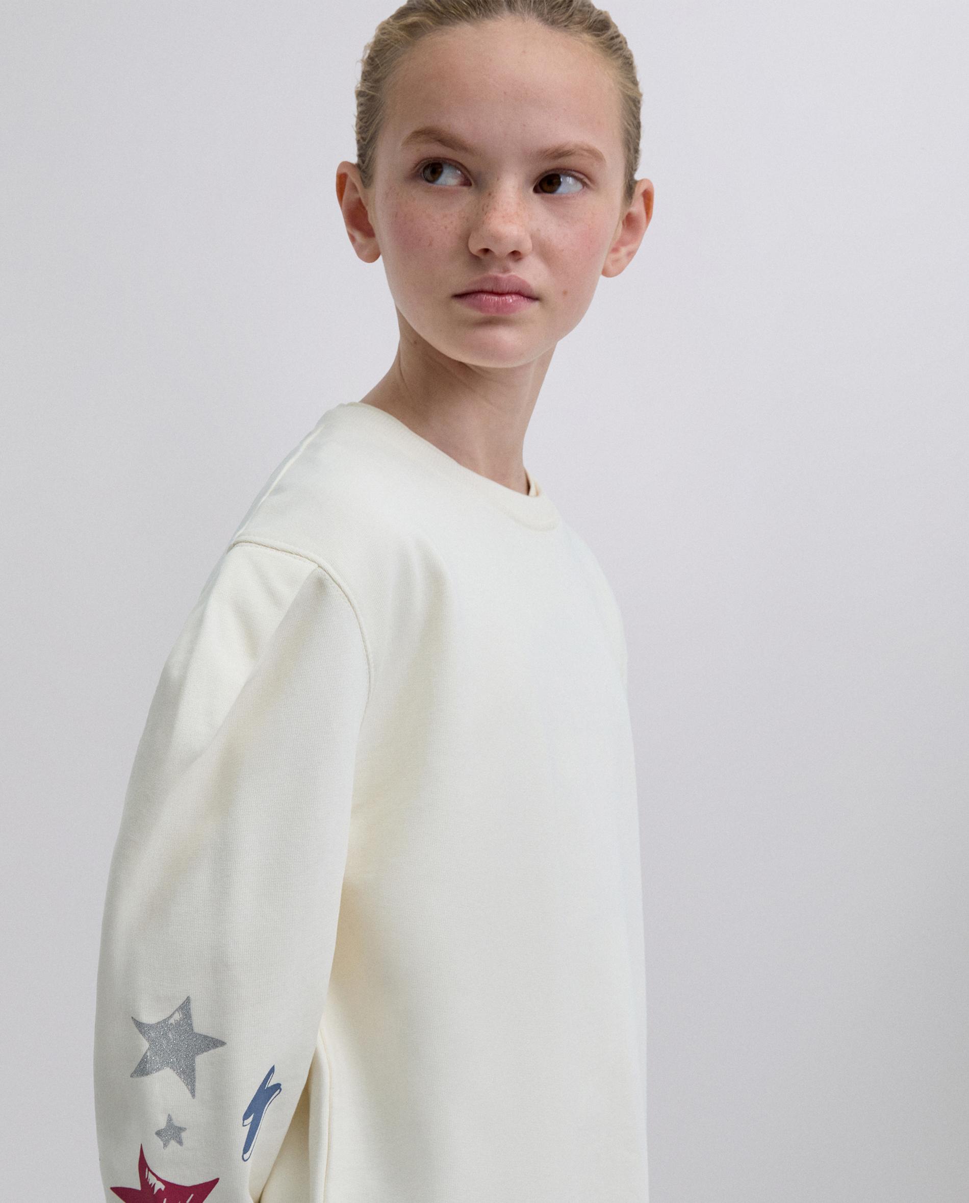 Sweatshirt sem Capuz Infantil de Algodão com Estampado nas Mangas Scalpers Branco-1