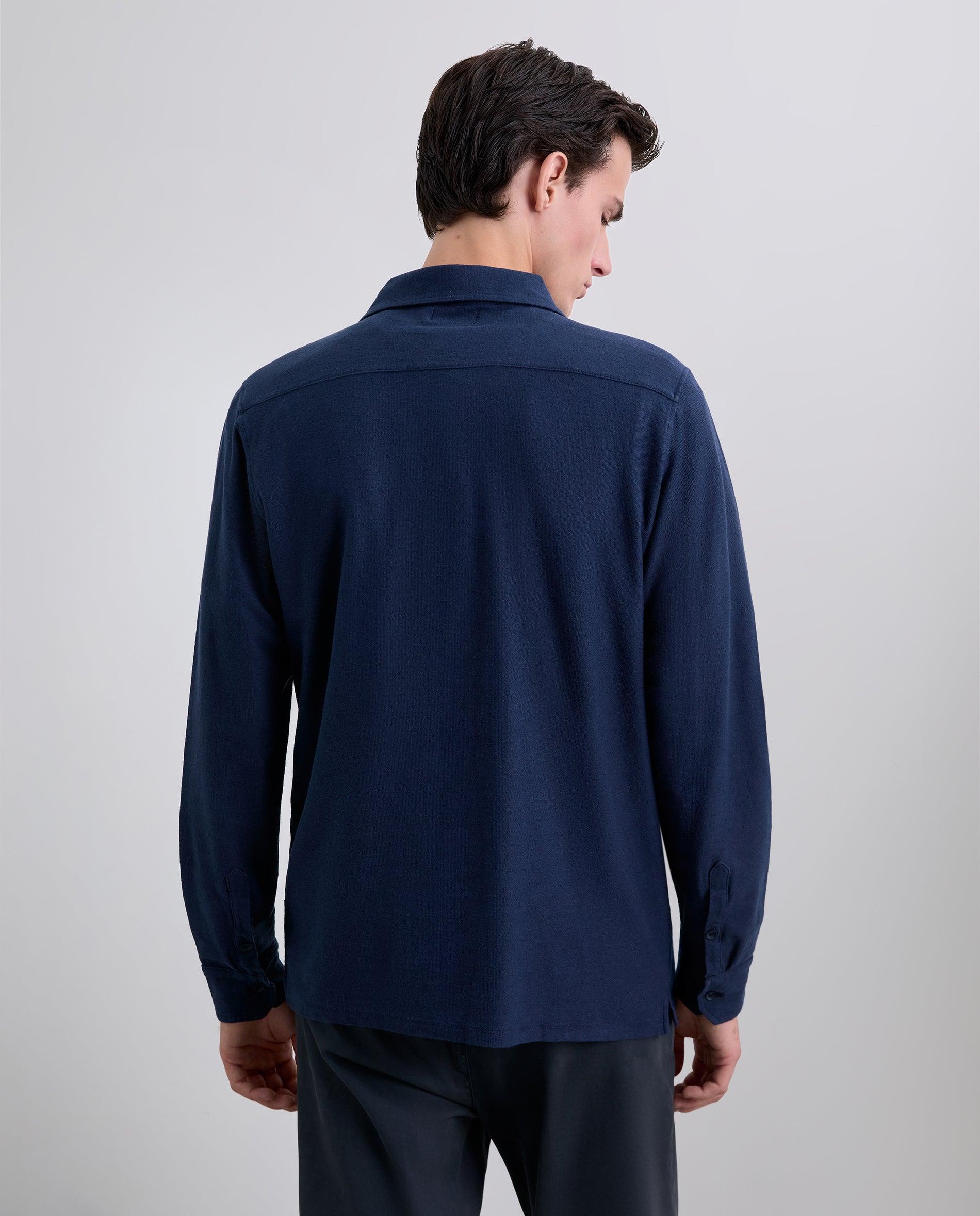 Polo de Manga Comprida Regular Fit em Mescla de Tecidos Azul-marinho-3
